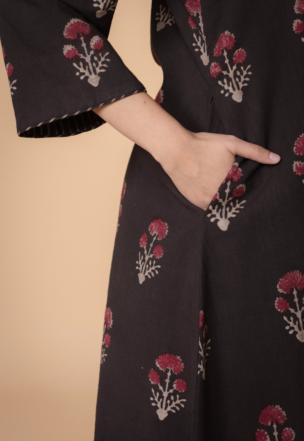 Shrusti Brown Dabu Slub Cotton A Line Kurta