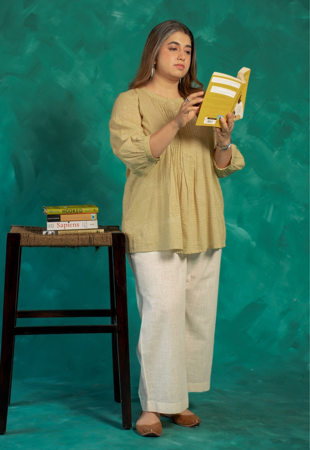 Faria Yellow Bagru Cotton A Line Short Top