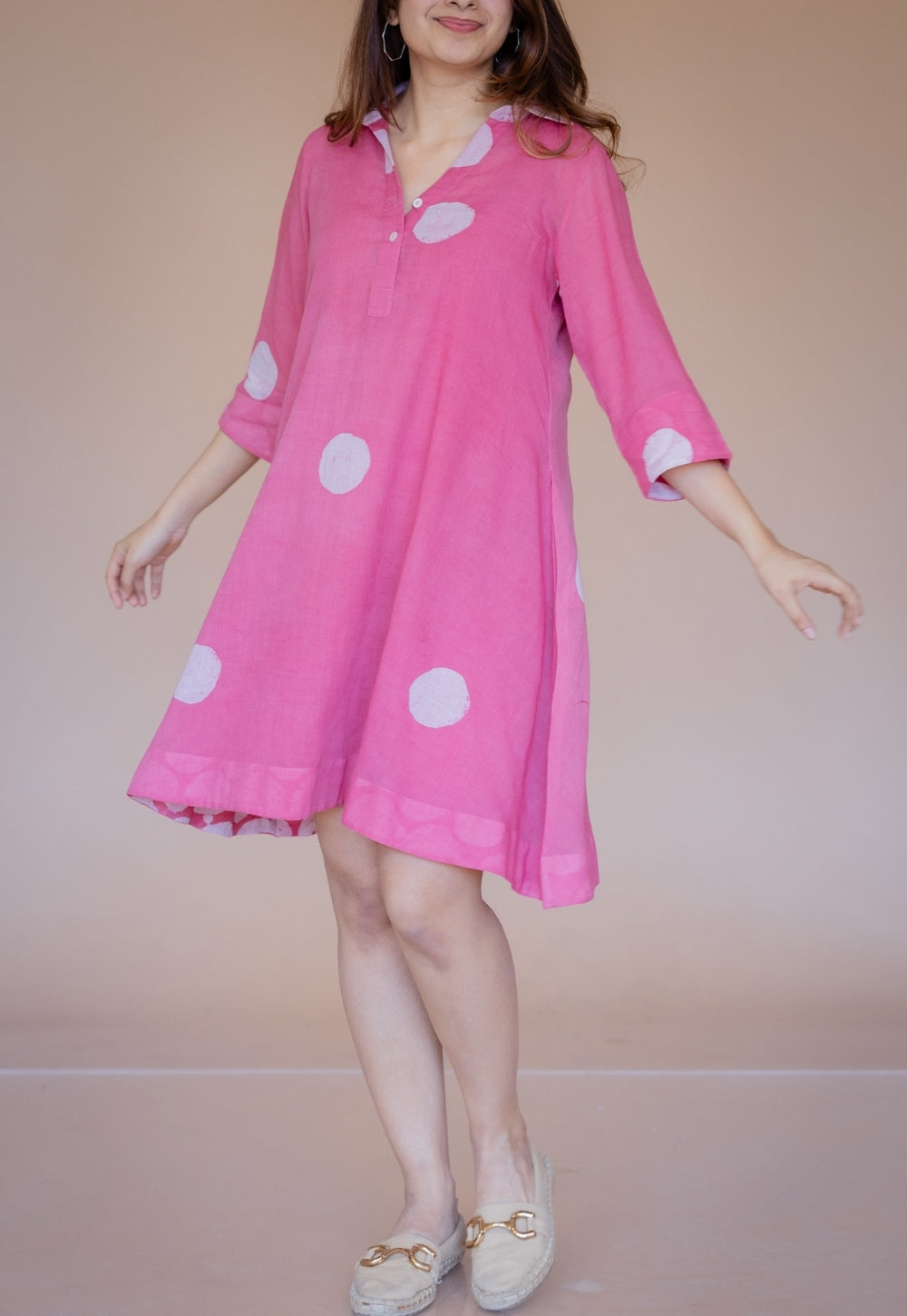 Misha Pink Batik MulMul A Line Dress with Slip