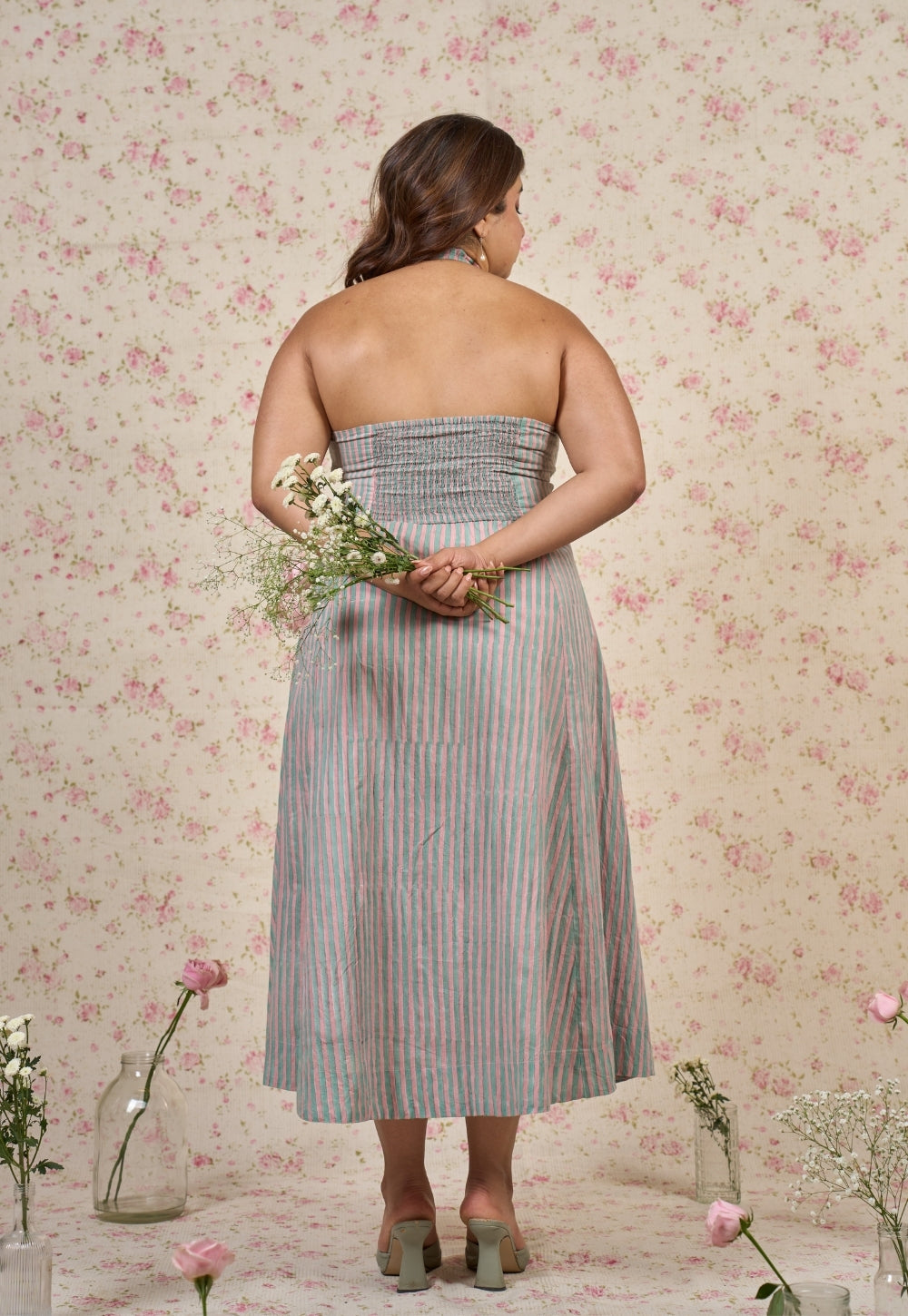 Ada Blue Stripes Sanganeri Mul Cotton A Line Dress