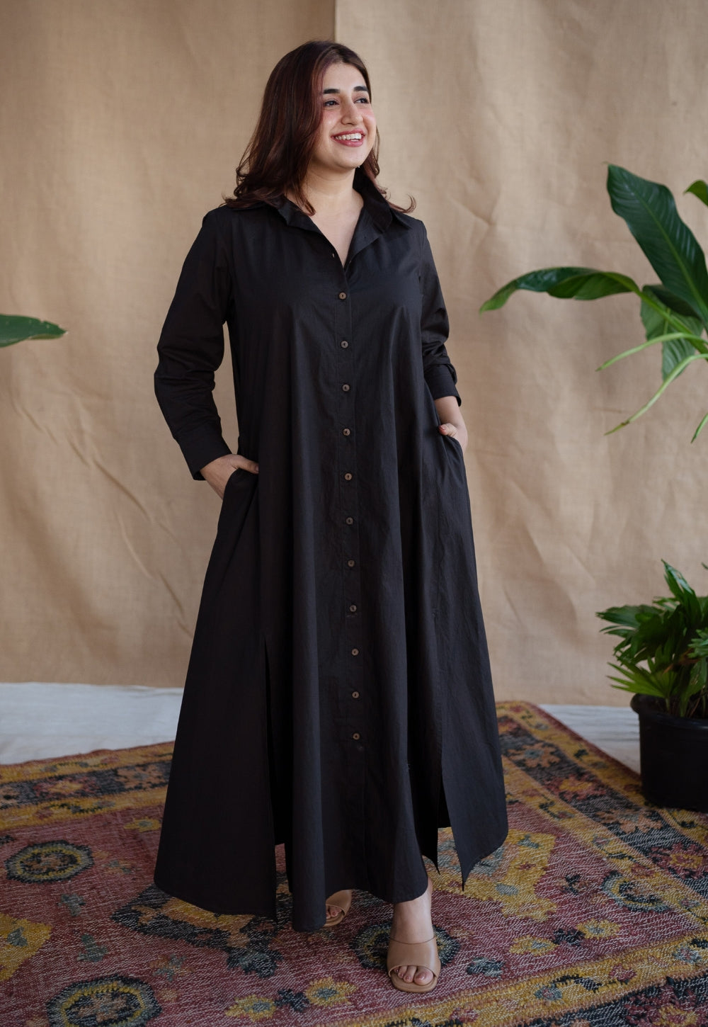 TIECO DyeVerse - Black Poplin Cotton Embroidered Dress