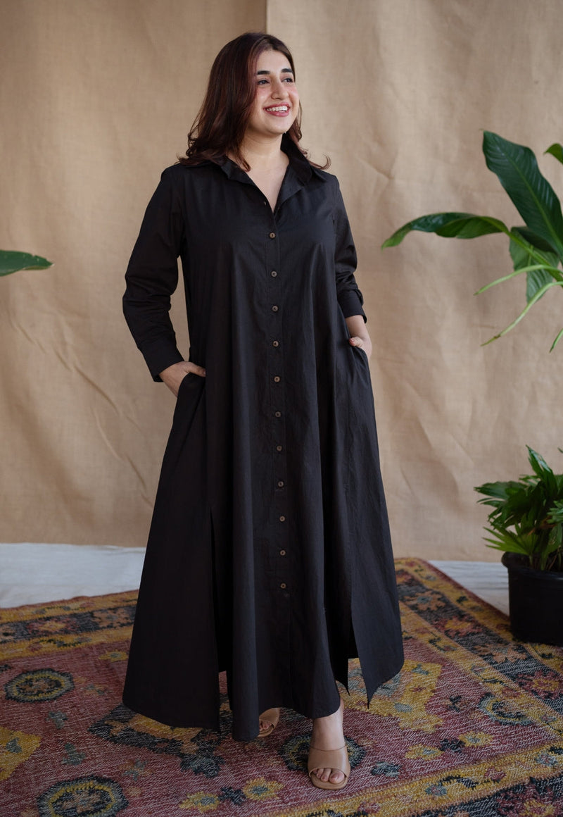 TIECO DyeVerse - Black Poplin Cotton Embroidered Dress