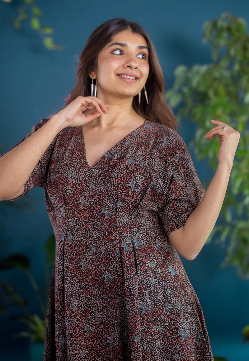Reema Black Ajrakh Cotton A Line Dress