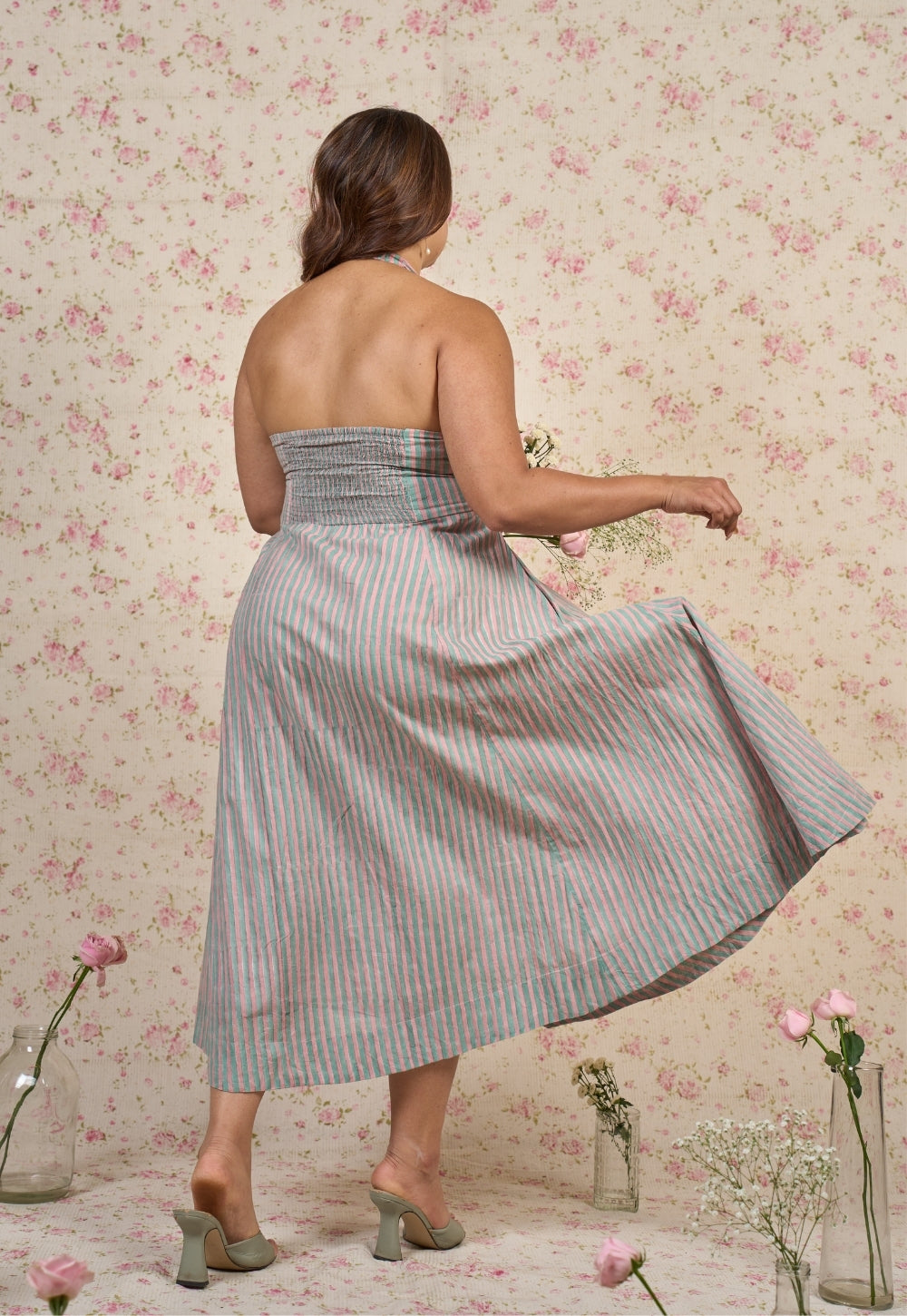 Ada Blue Stripes Sanganeri Mul Cotton A Line Dress