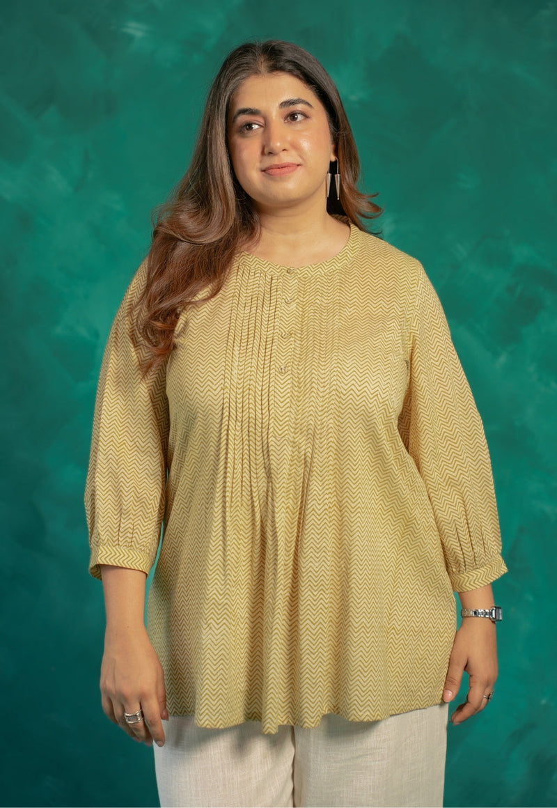 Faria Yellow Bagru Cotton A Line Short Top