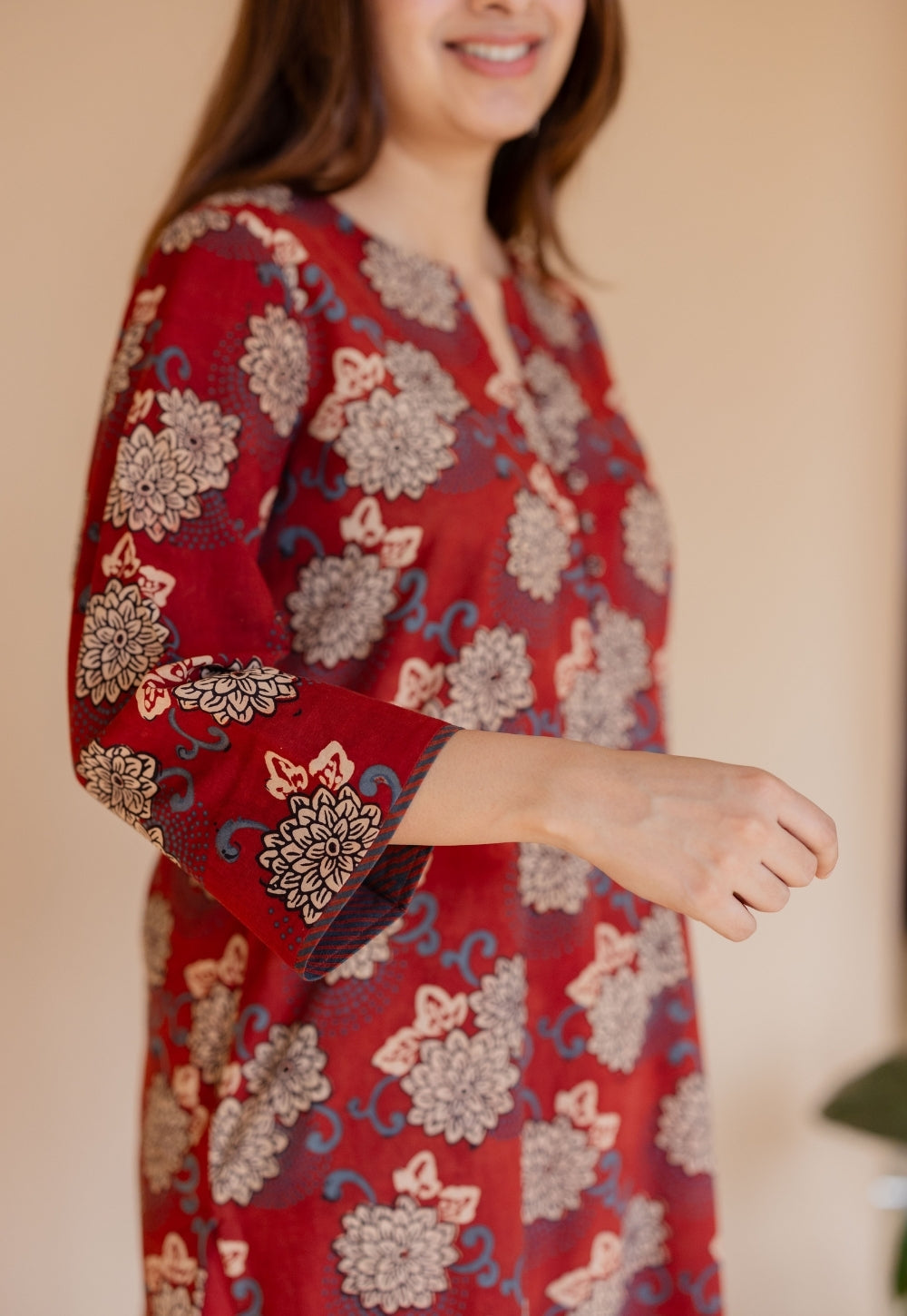 Dipika Red Ajrakh Cotton Straight Kurta