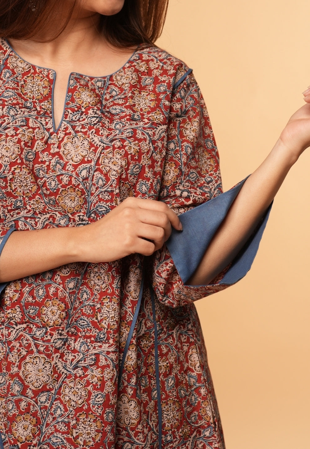 Nargis Red Kalamkari Cotton Jhabbha Kali Kurta