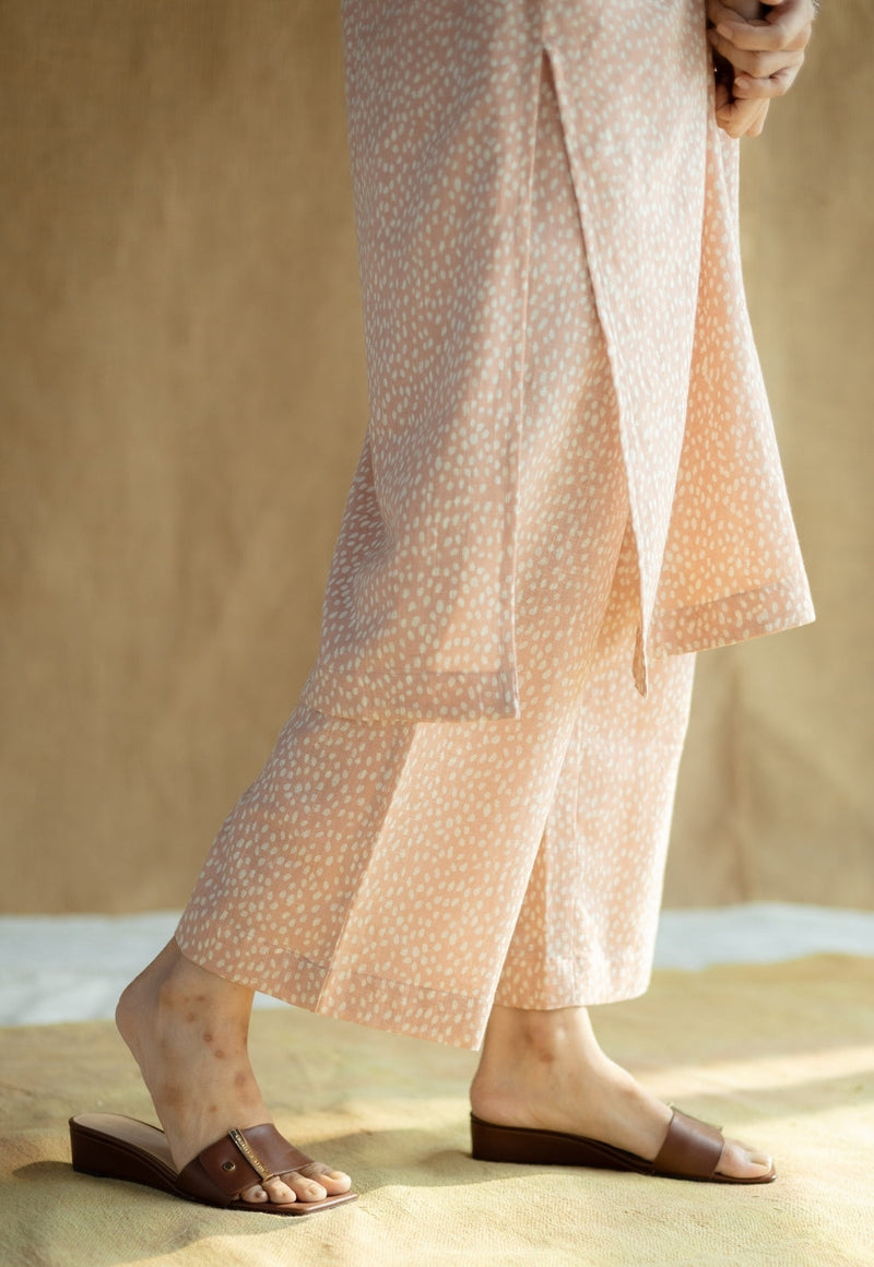 Yashi Peach Hand Block Print Slub Cotton Straight Pant