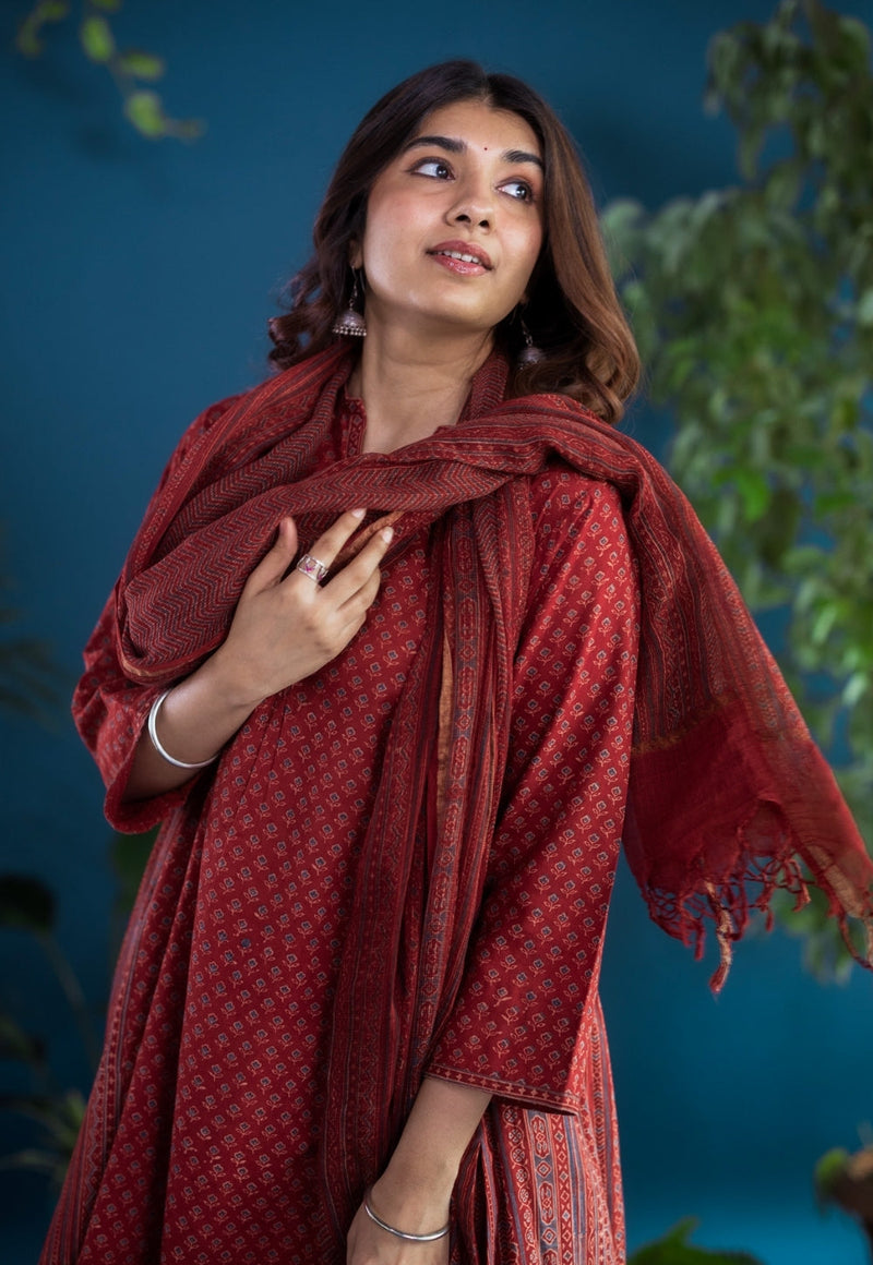 Athira Red Ajrakh Cotton Kali Kurta