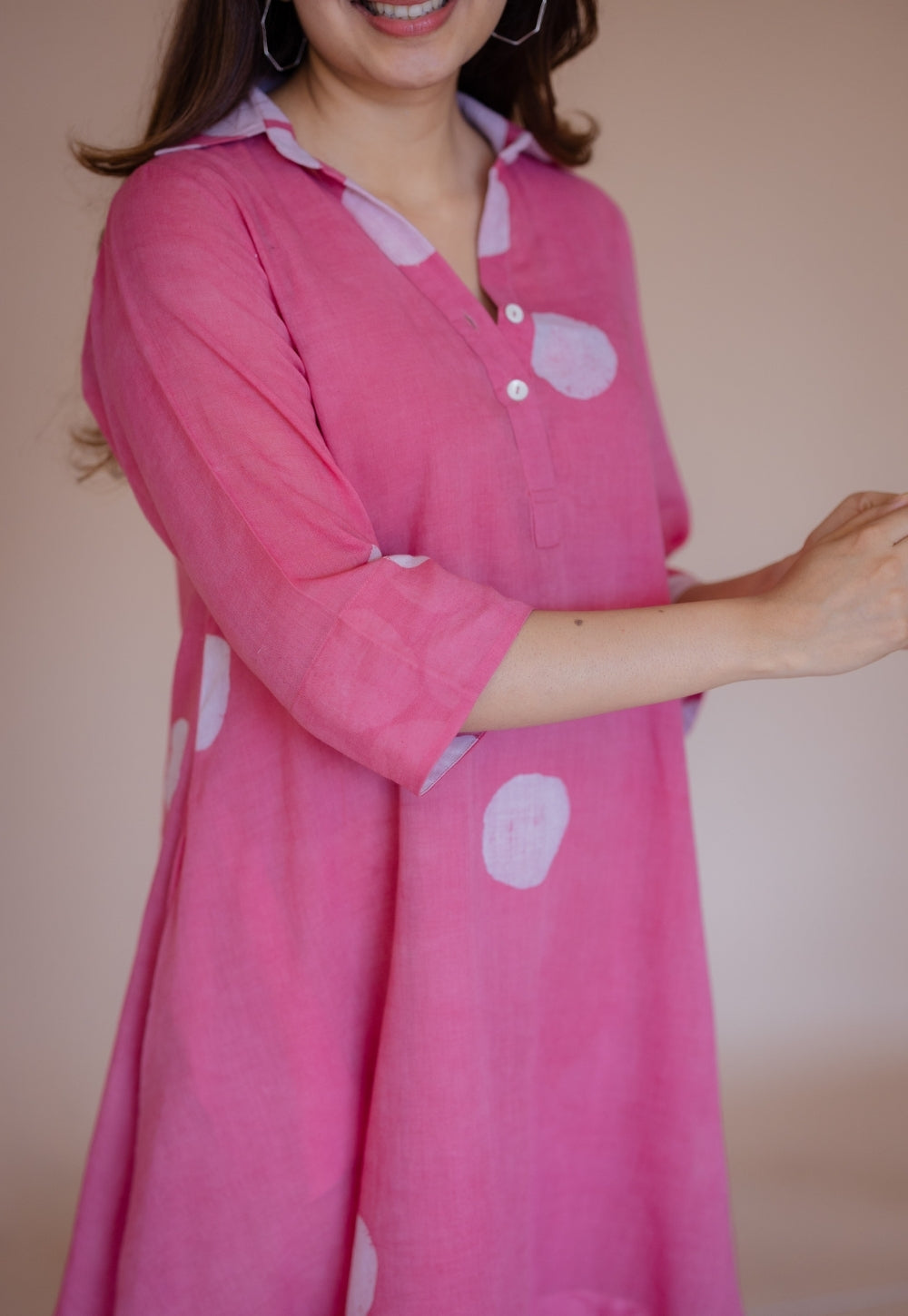 Misha Pink Batik MulMul A Line Dress with Slip
