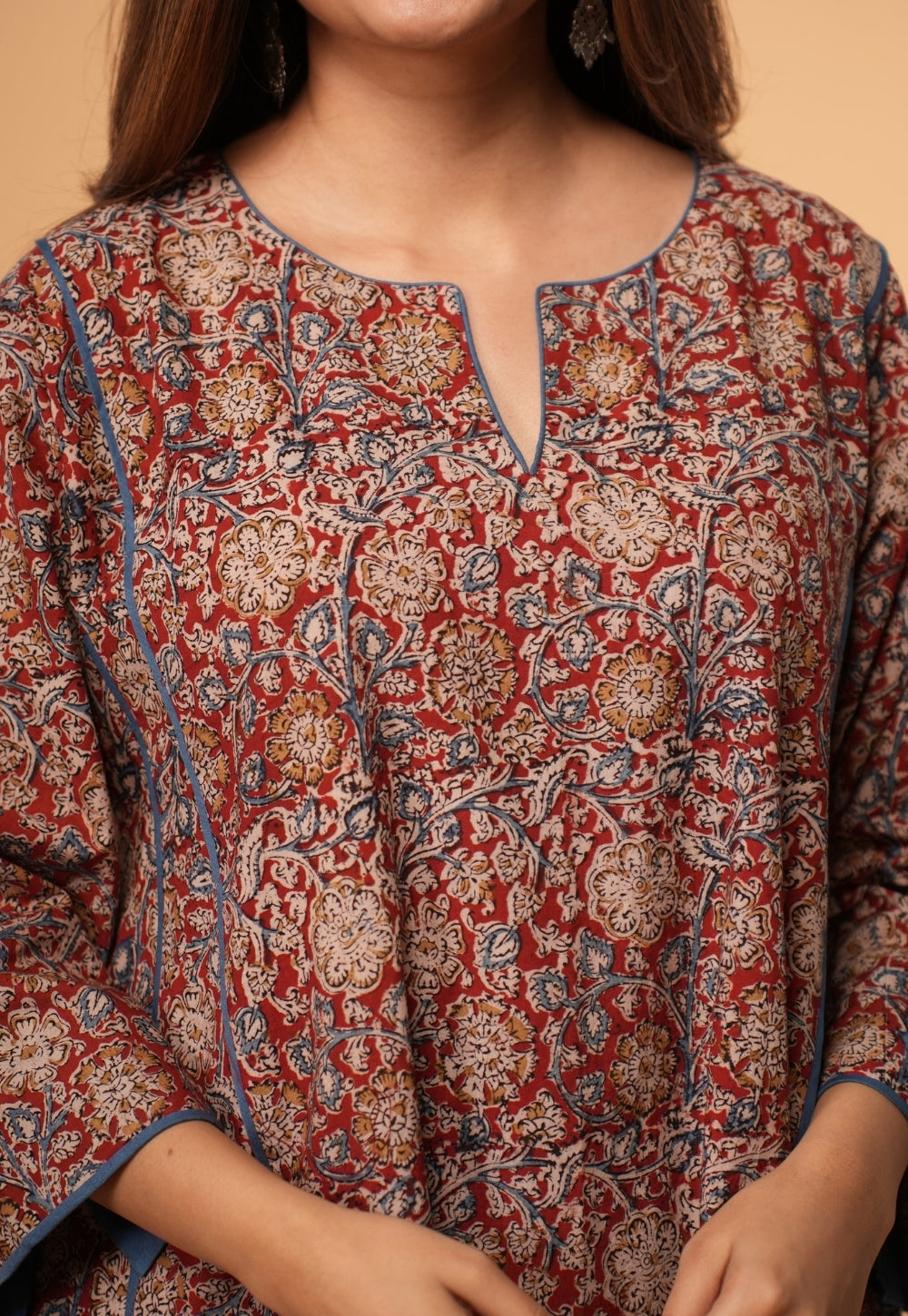 Nargis Red Kalamkari Cotton Jhabbha Kali Kurta