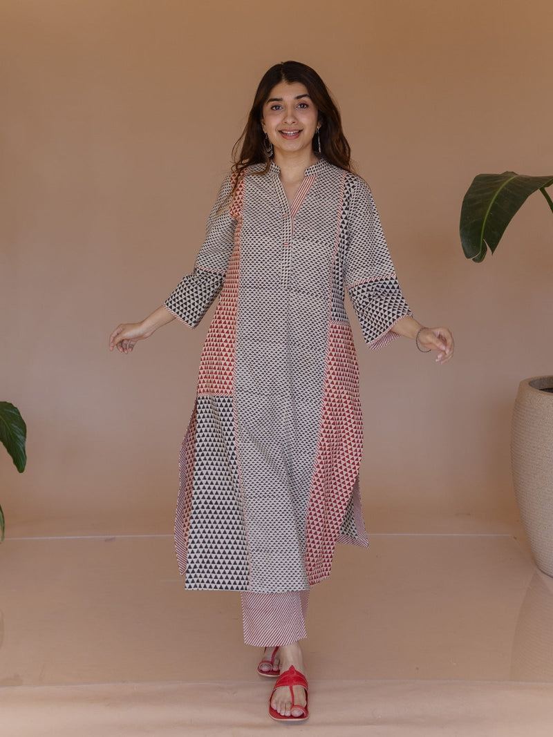 Prita Red Bagru Cotton Narrow Pant