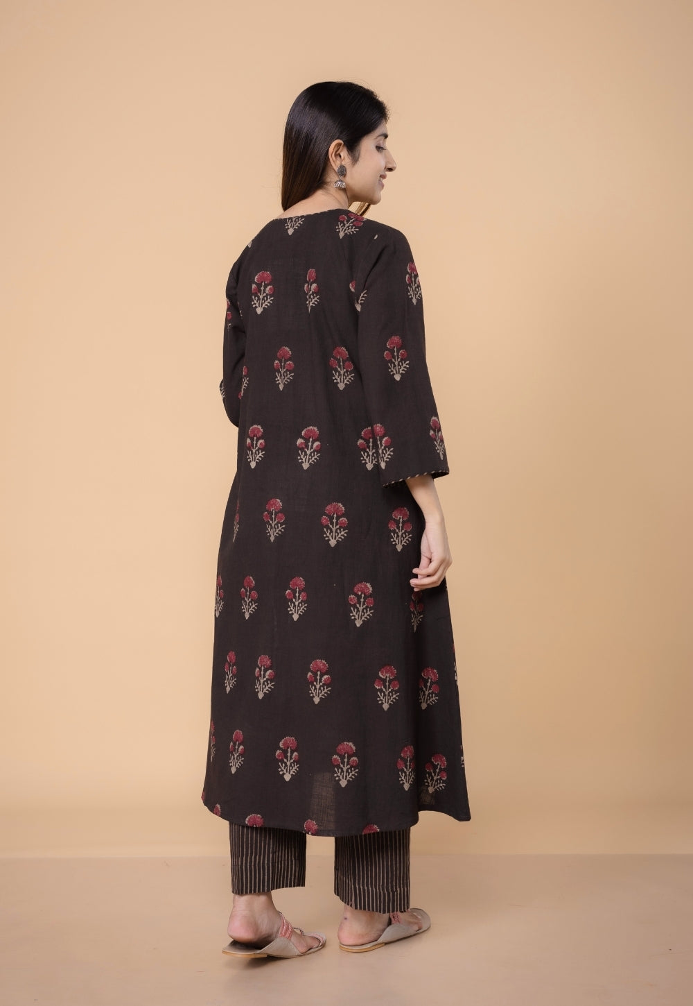 Shrusti Brown Dabu Slub Cotton A Line Kurta