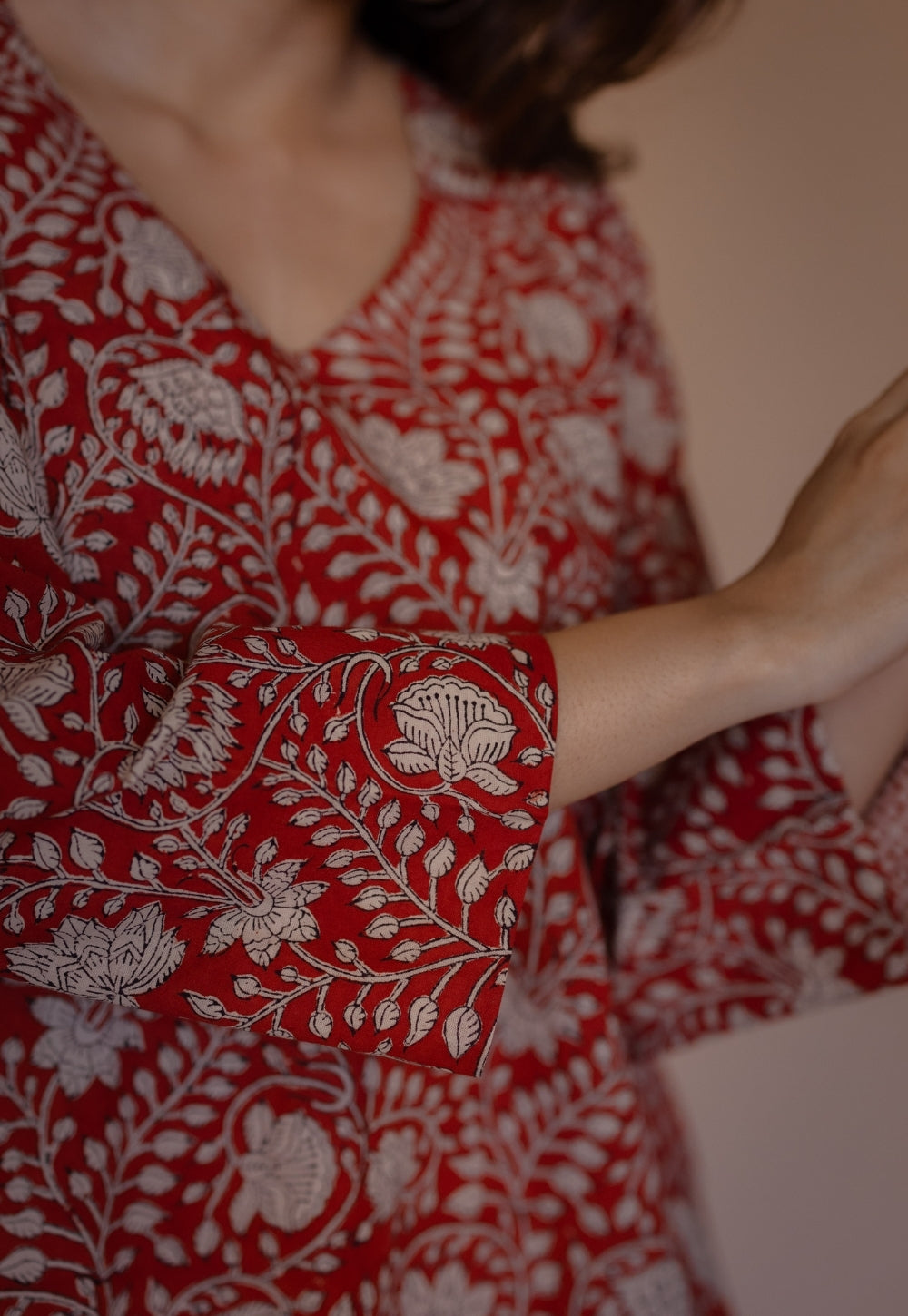 Aarushi Red Bagru Cotton Straight Kurta