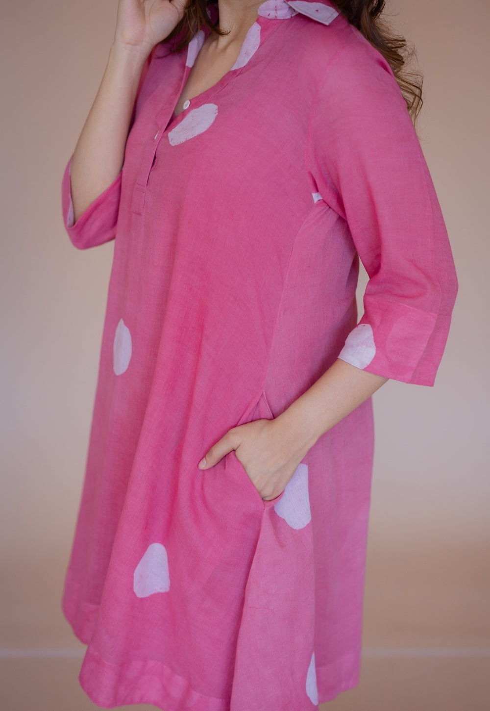 Misha Pink Batik MulMul A Line Dress with Slip