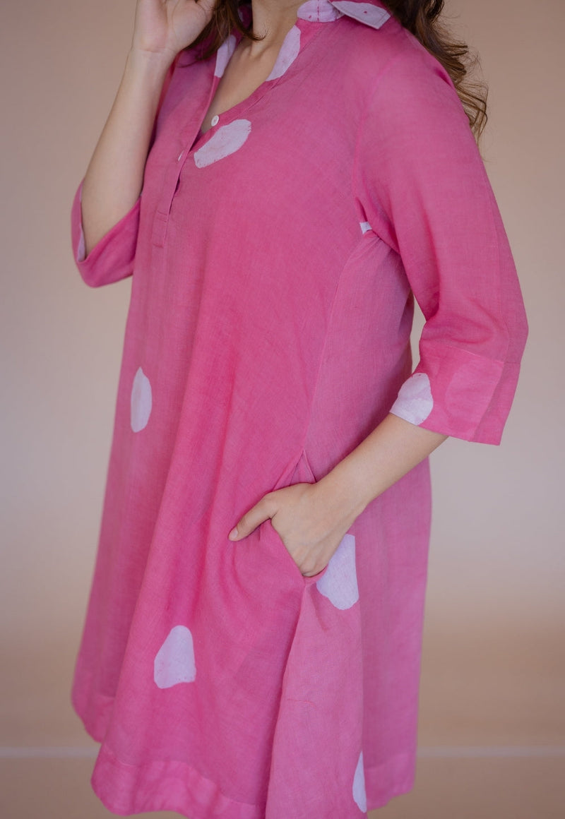 Misha Pink Batik MulMul A Line Dress with Slip