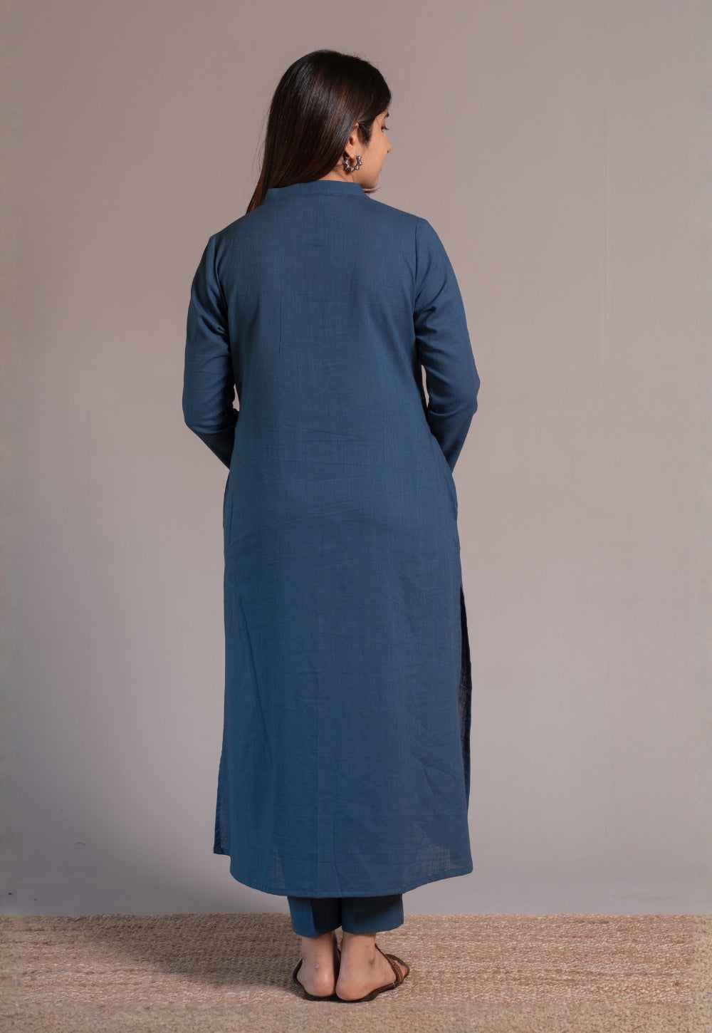 Indigo Solid Slub Cotton Straight Co-Ord Set- DyeVerse
