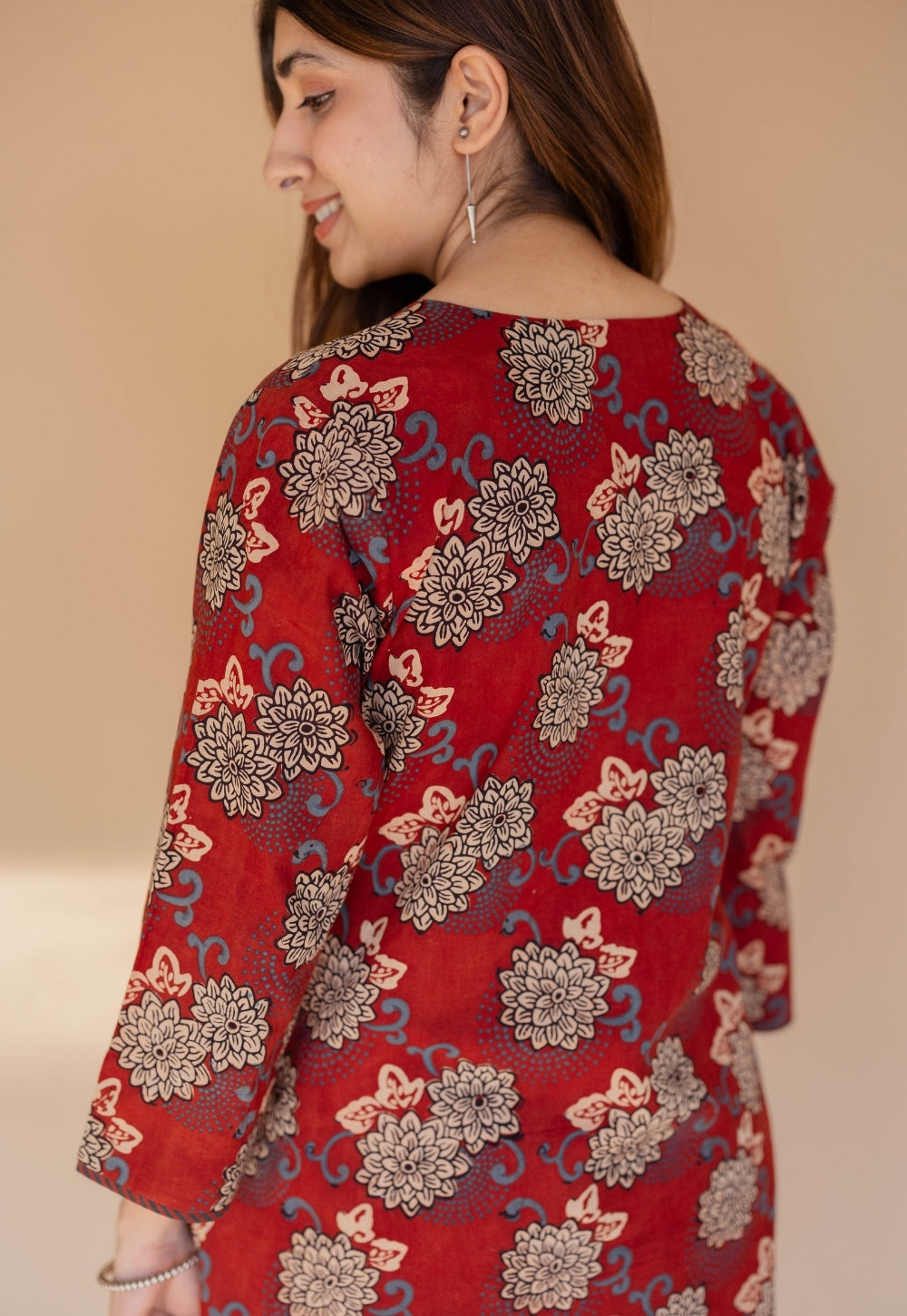 Dipika Red Ajrakh Cotton Straight Kurta