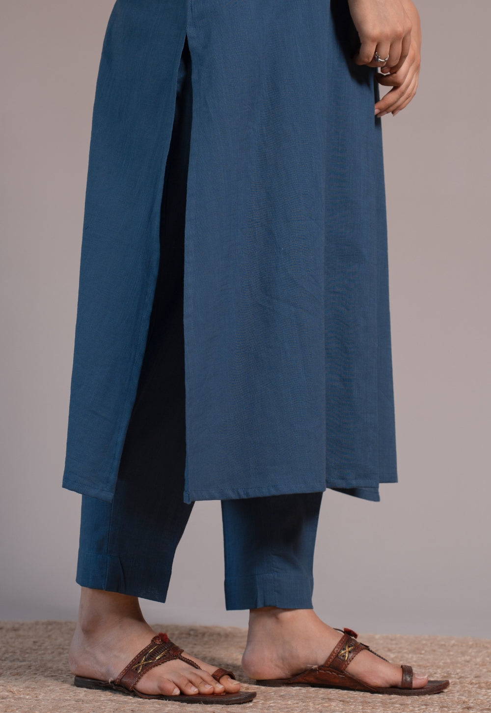 Indigo Solid Slub Cotton Straight Co-Ord Set- DyeVerse