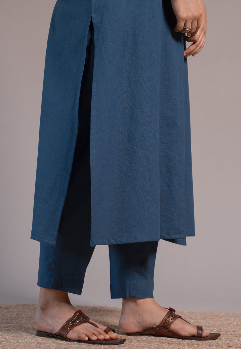 Indigo Solid Slub Cotton Straight Co-Ord Set- DyeVerse