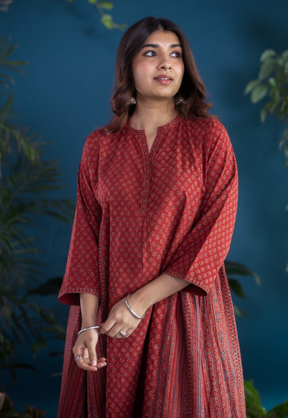 Athira Red Ajrakh Cotton Kali Kurta