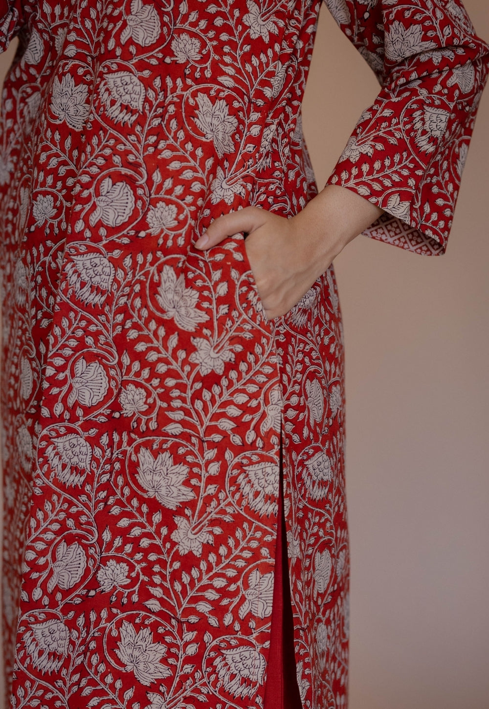 Aarushi Red Bagru Cotton Straight Kurta