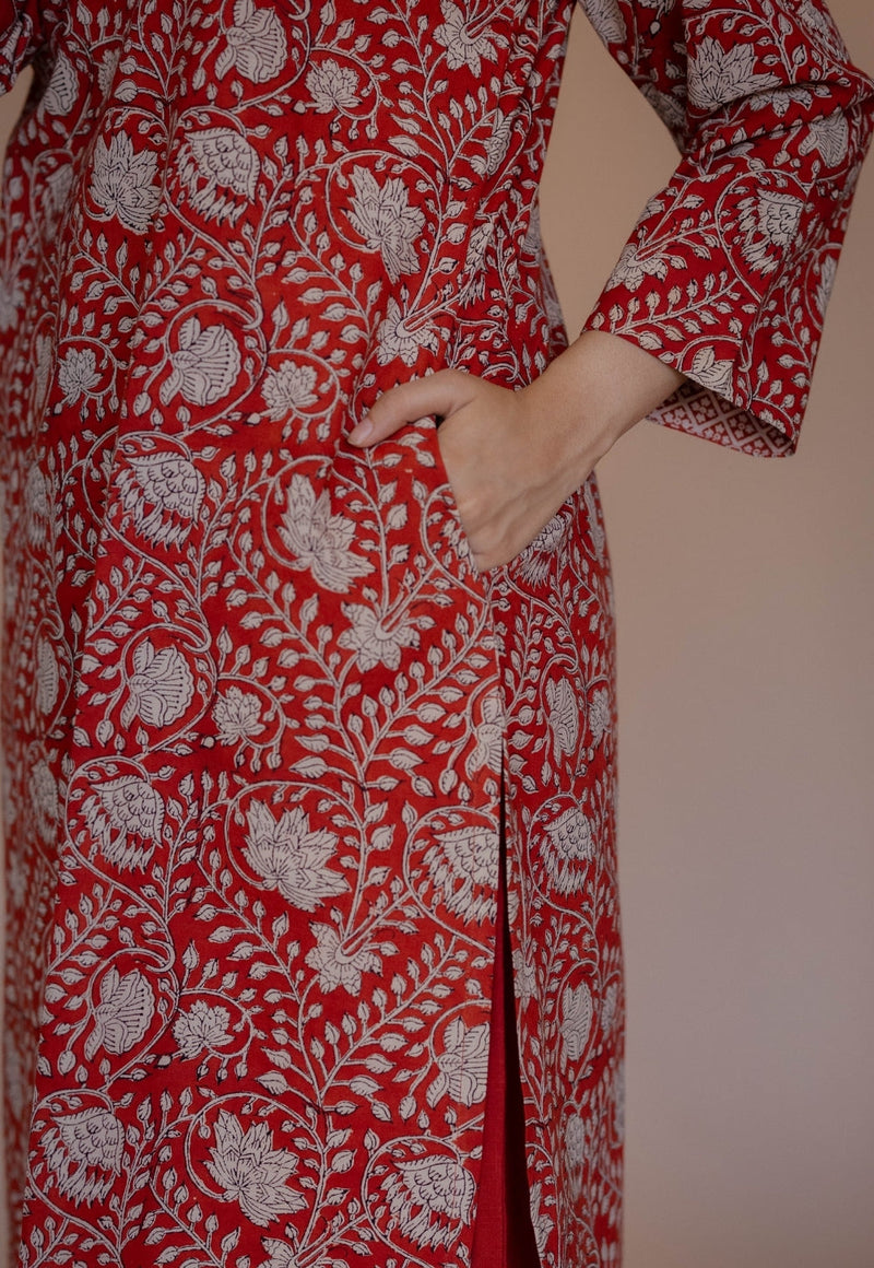 Aarushi Red Bagru Cotton Straight Kurta