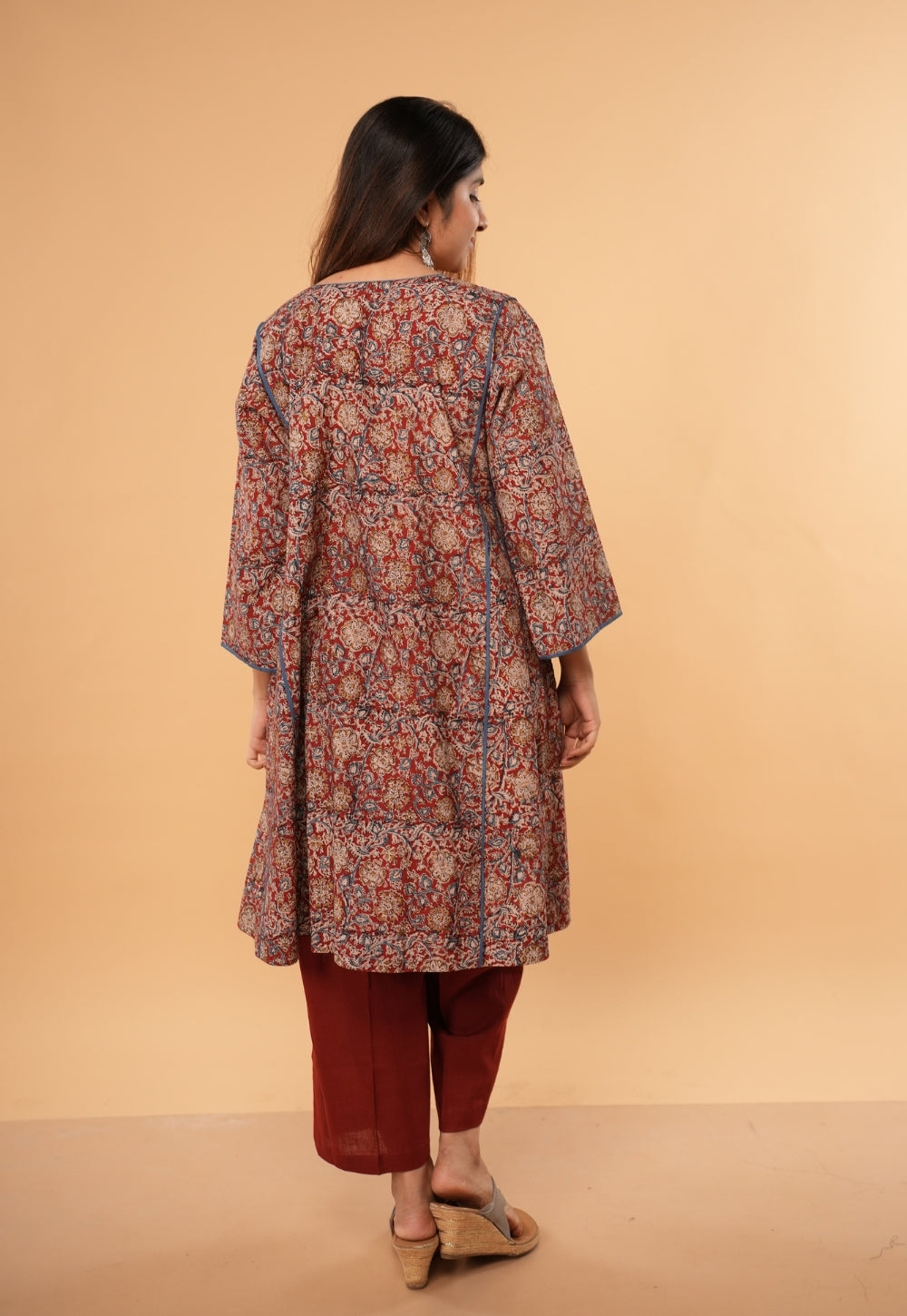 Nargis Red Kalamkari Cotton Jhabbha Kali Kurta
