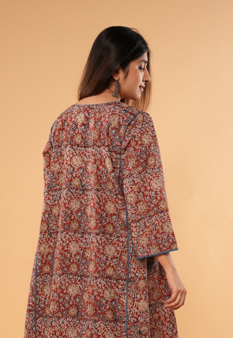 Nargis Red Kalamkari Cotton Jhabbha Kali Kurta