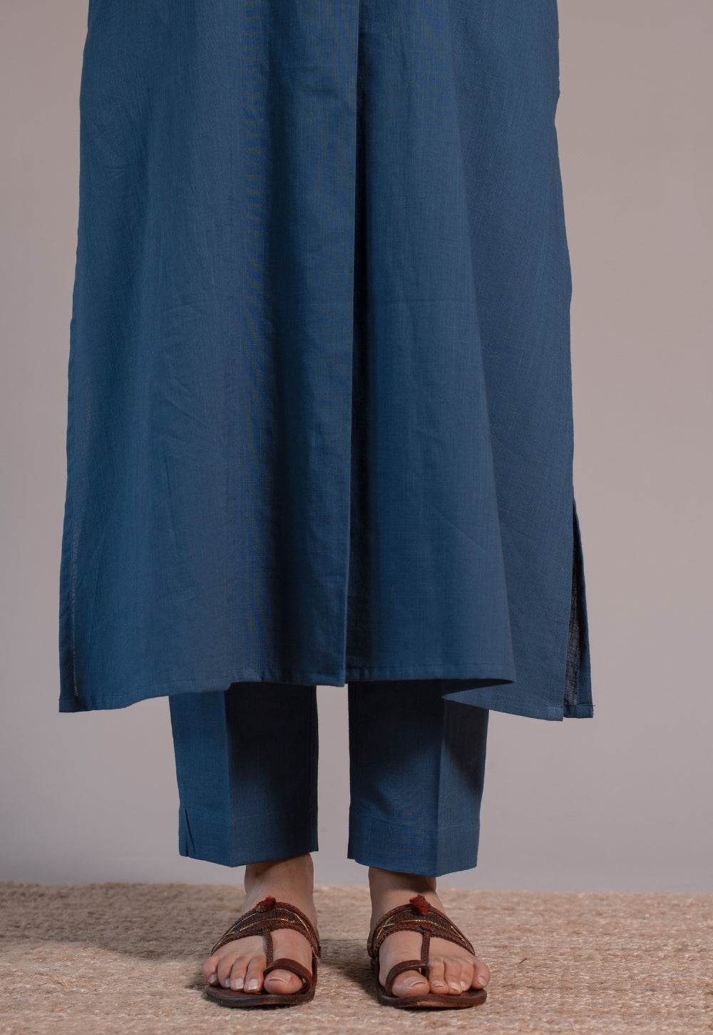 Indigo Solid Slub Cotton Straight Co-Ord Set- DyeVerse