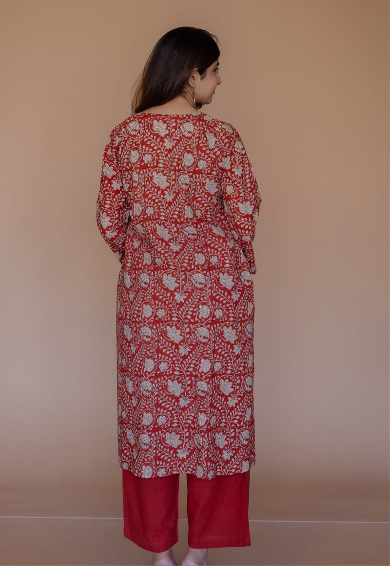 Aarushi Red Bagru Cotton Straight Kurta