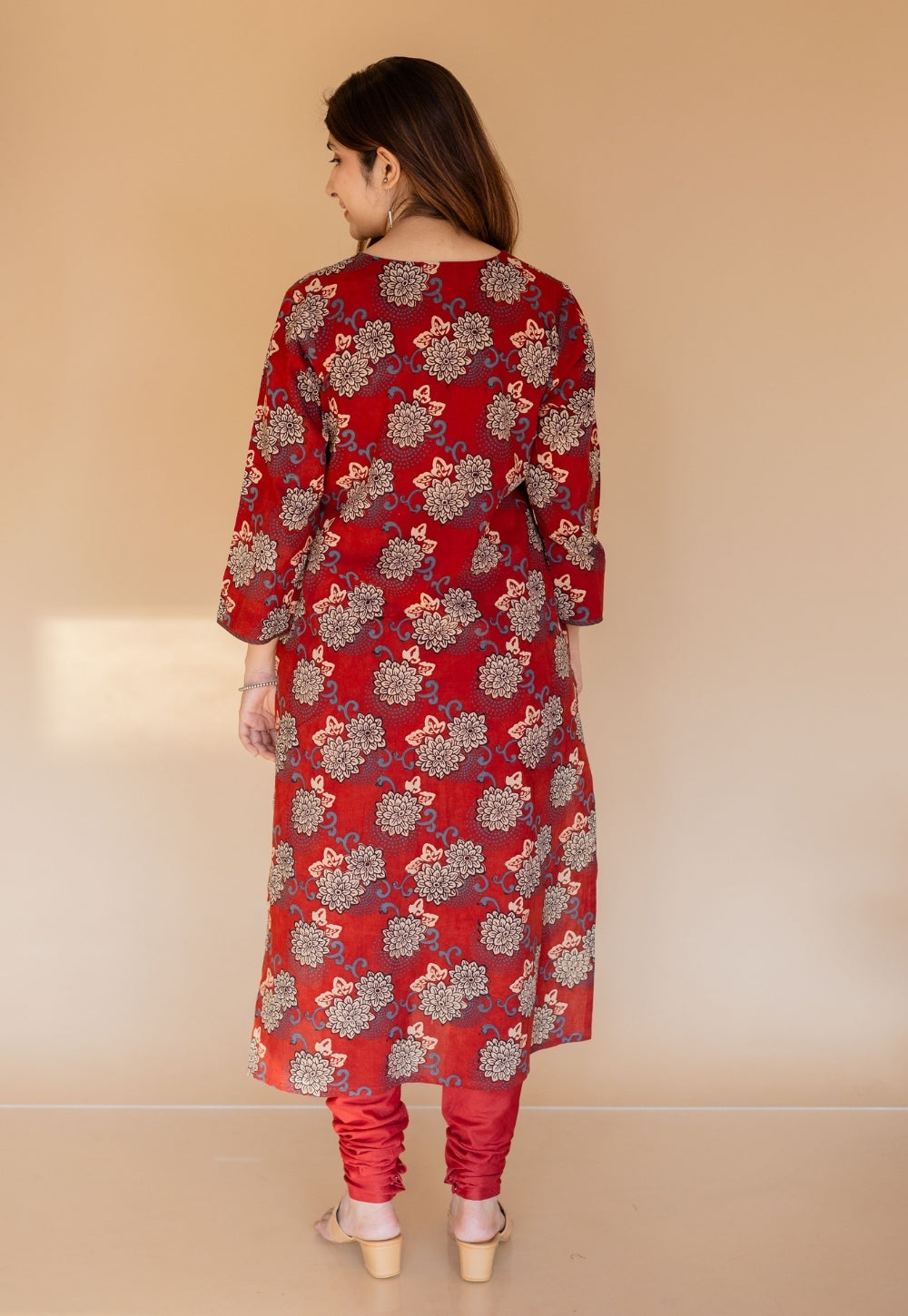 Dipika Red Ajrakh Cotton Straight Kurta