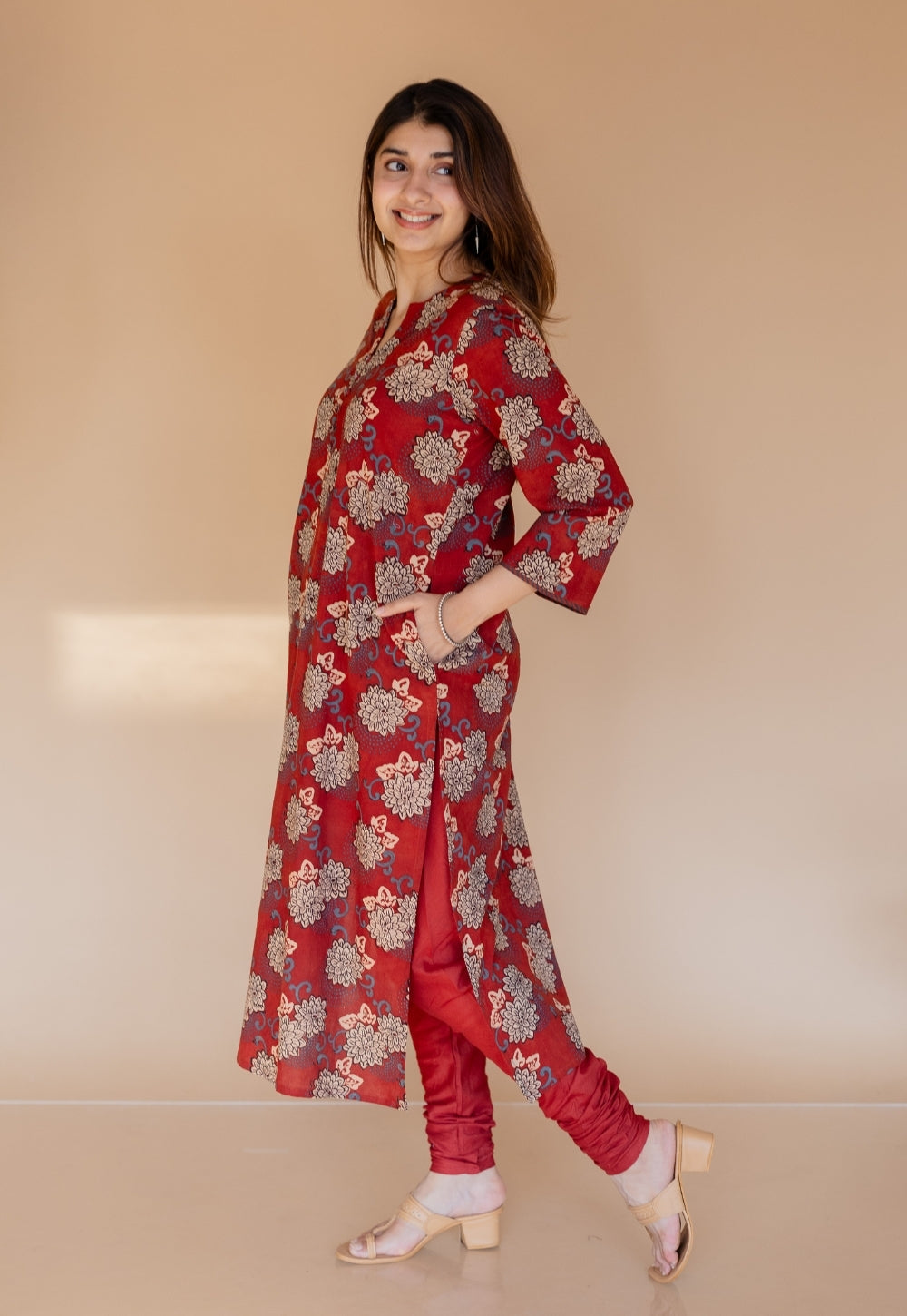 Dipika Red Ajrakh Cotton Straight Kurta