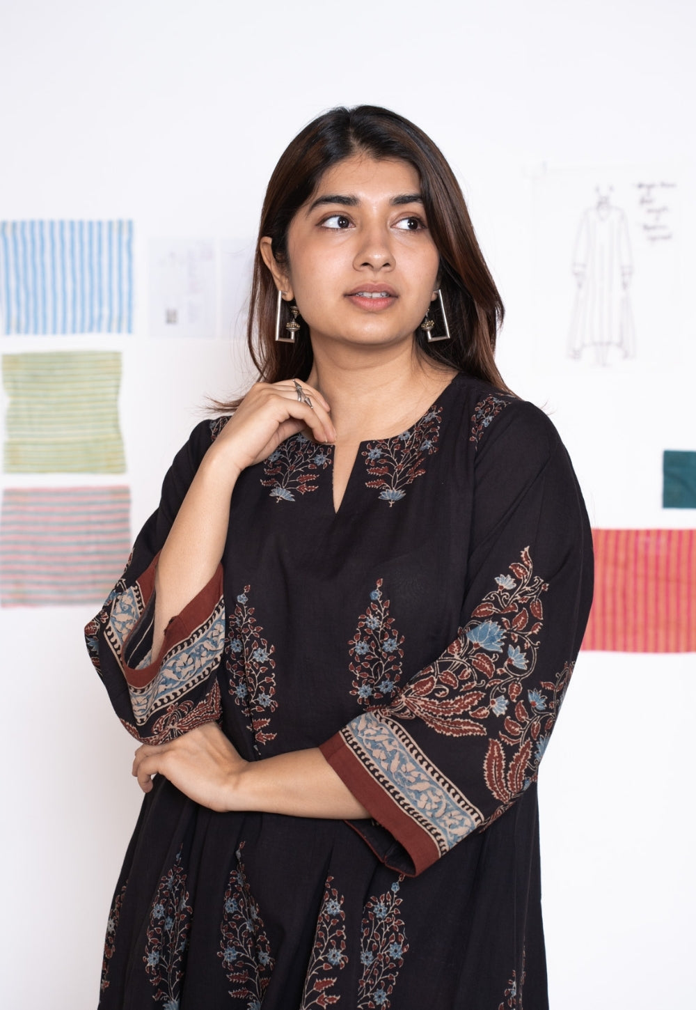 Prisha Black Ajrakh Cotton kali Kurta