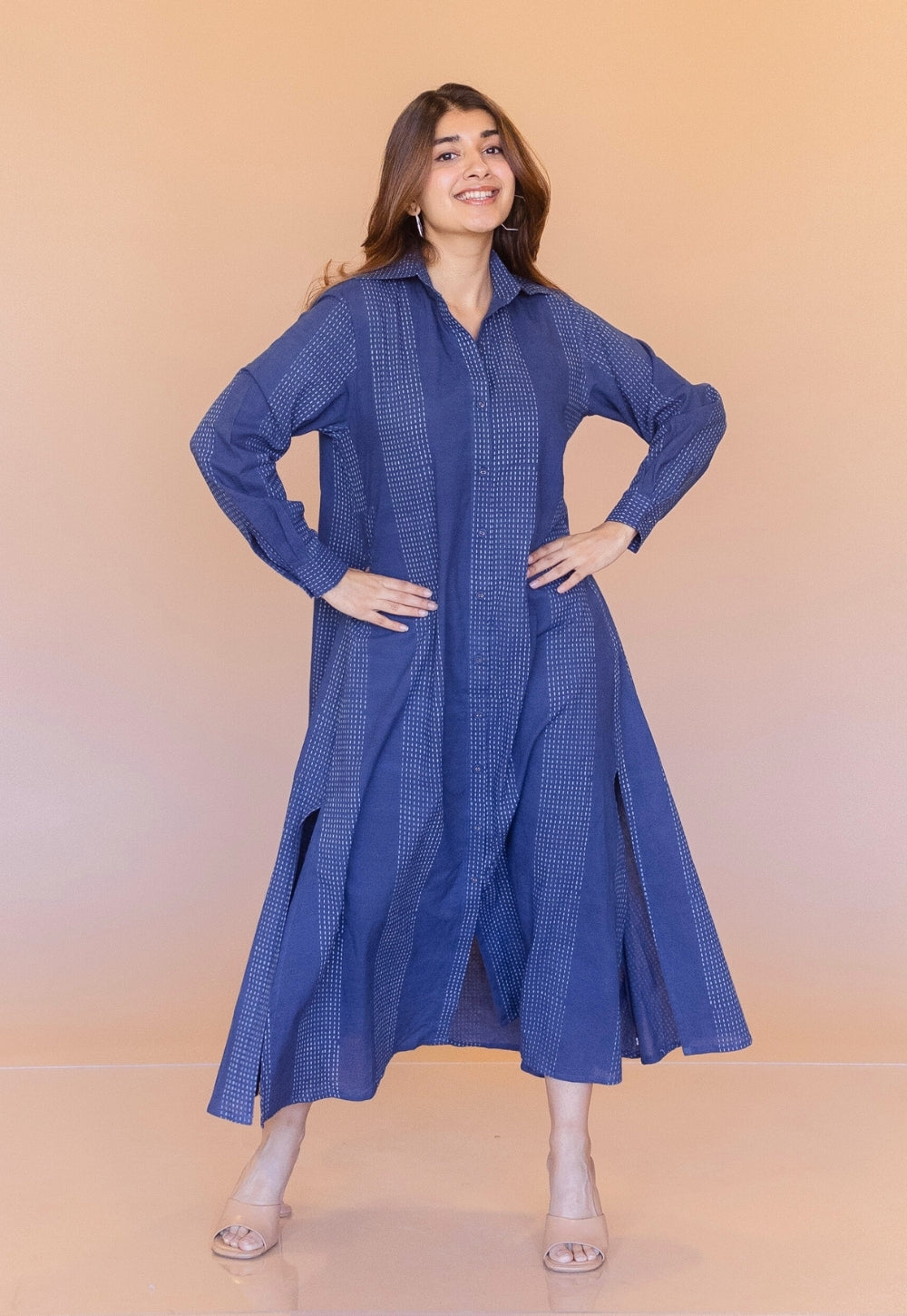 Trusha Blue Dabu Cotton A Line Dress