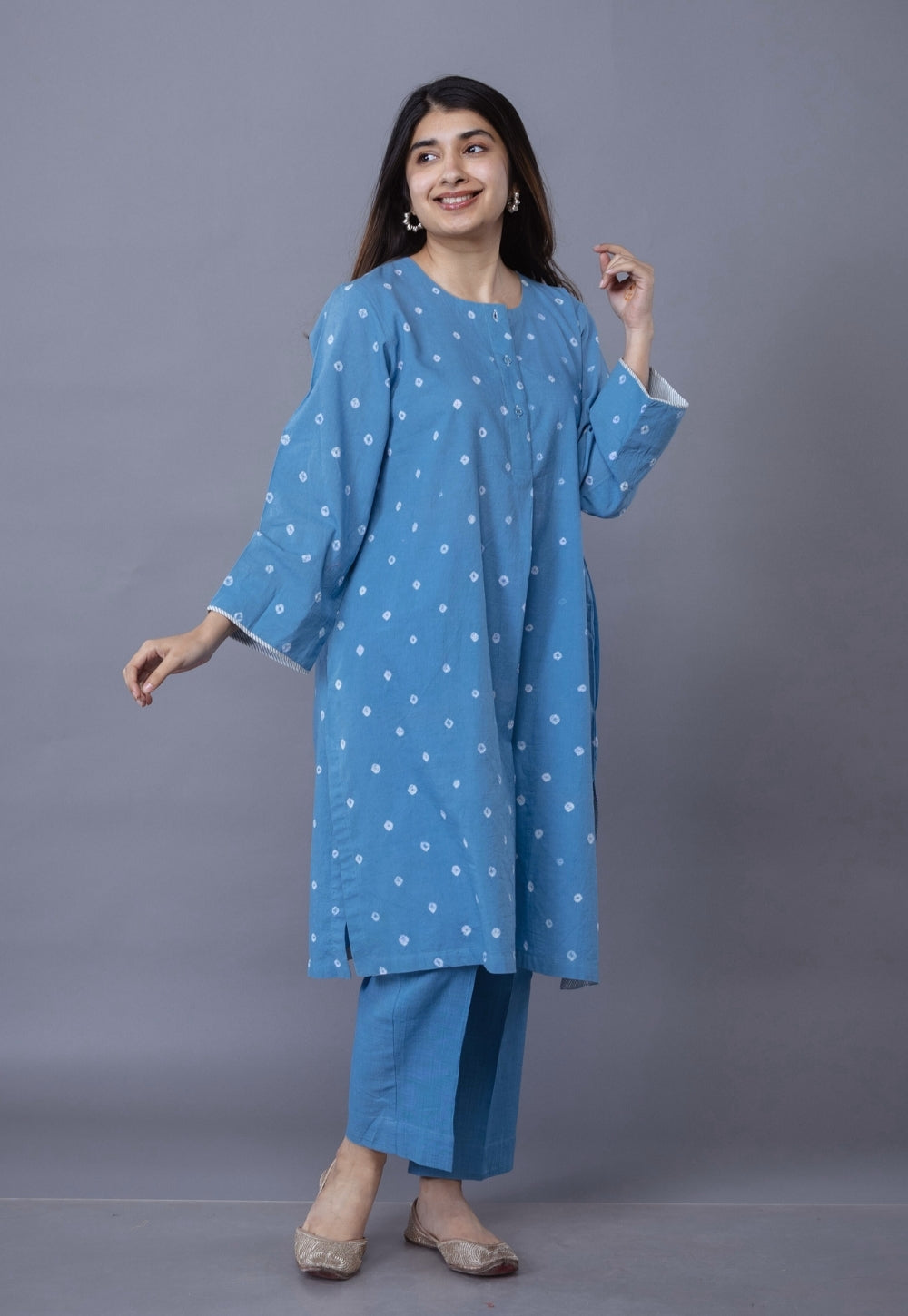 Kaaya Blue Bandhani Cotton Straight Kurta