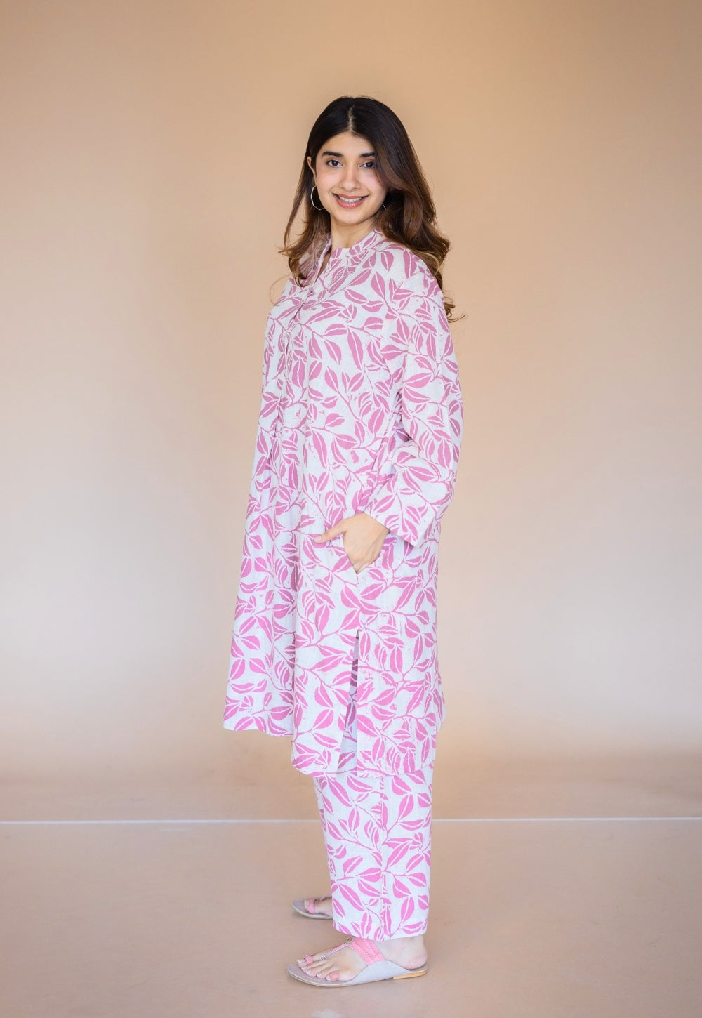 Ayaat Pink Hand Block Print Slub Cotton Straight Kurta
