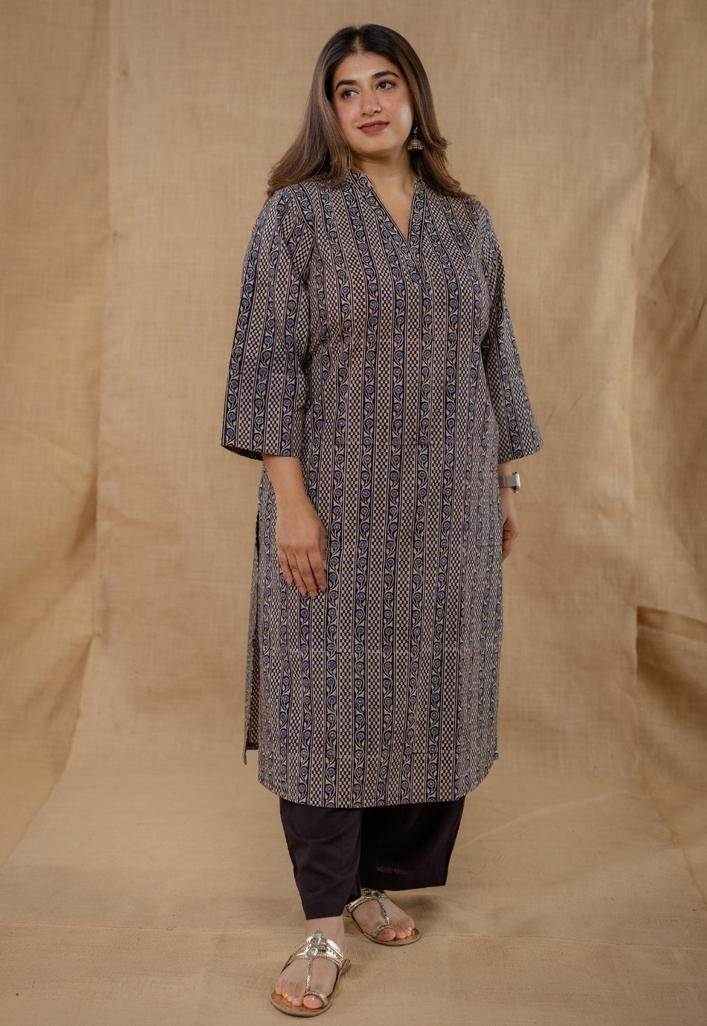 Dia Black Ajrakh Cotton Straight Kurta