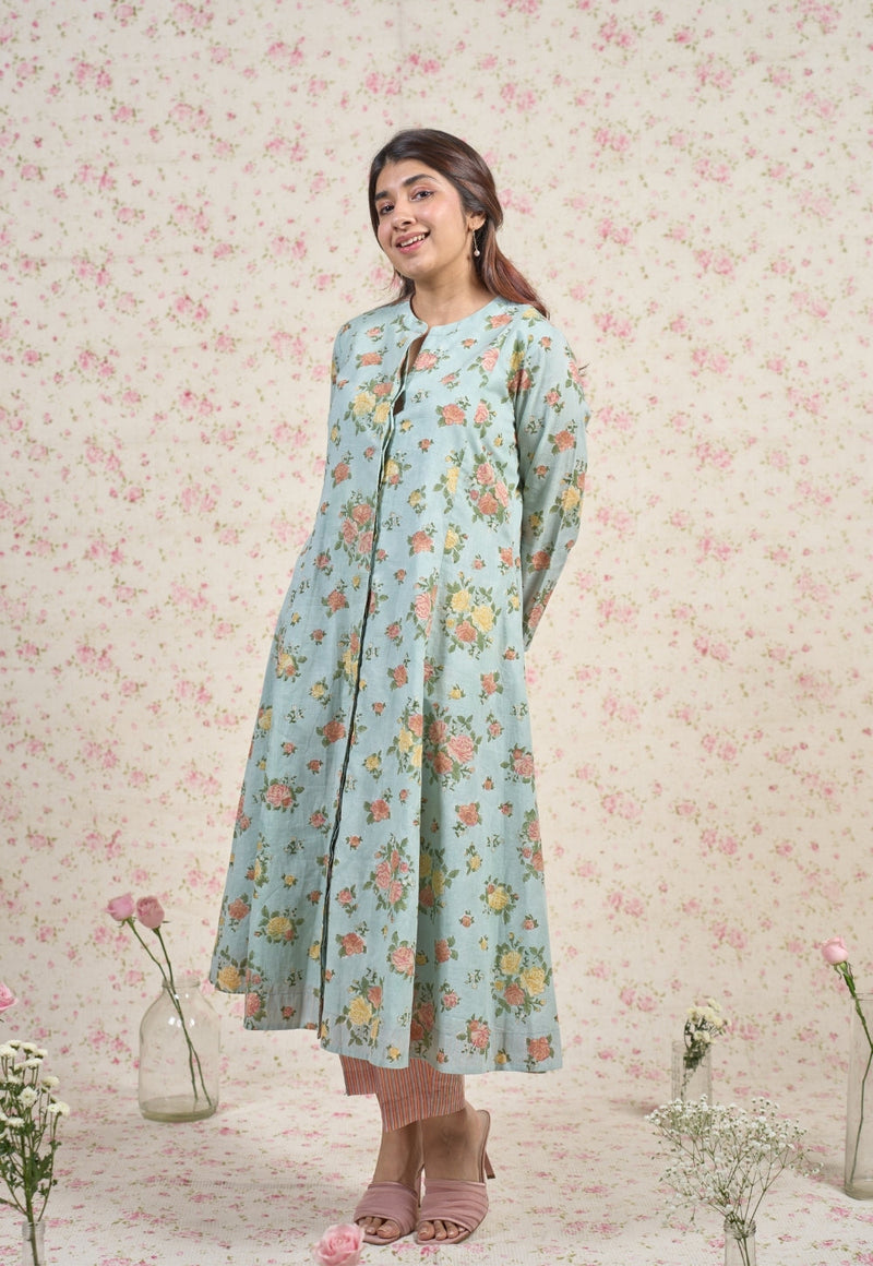Emma Blue Sanganeri Slub Cotton Kali Kurta