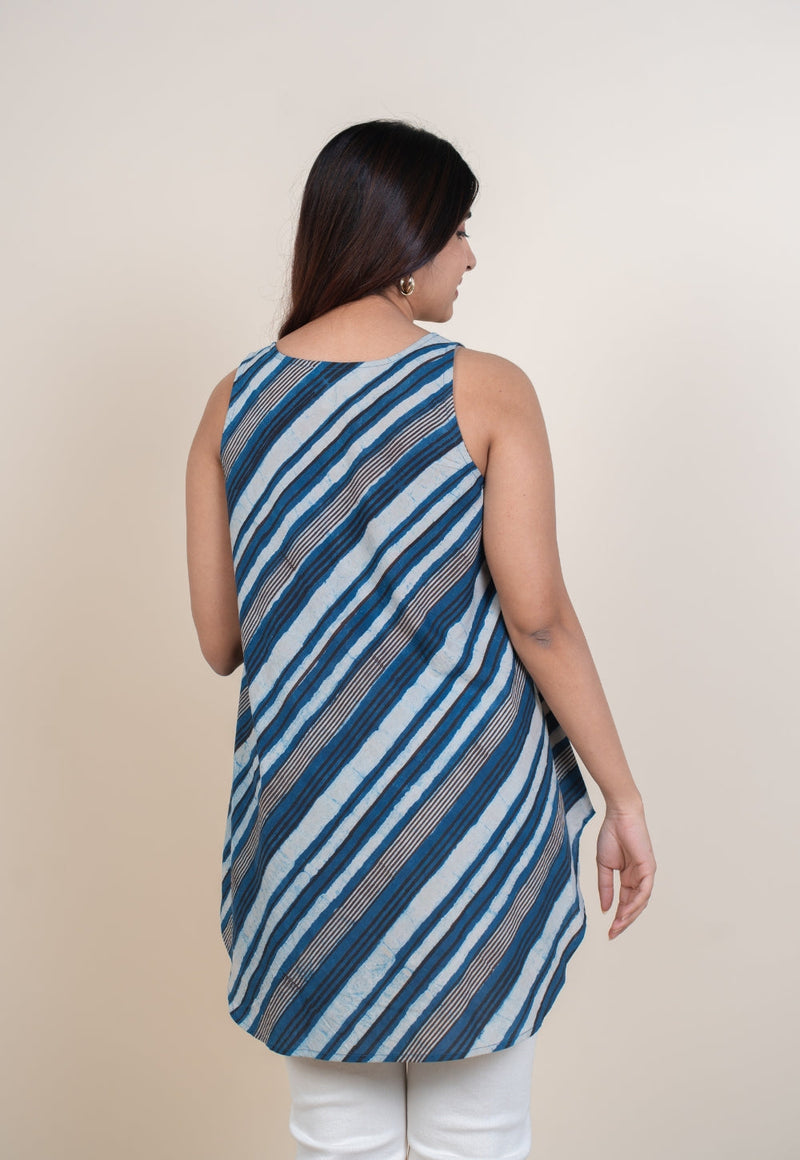 Aelin Blue Dabu Cotton A Line Short Top
