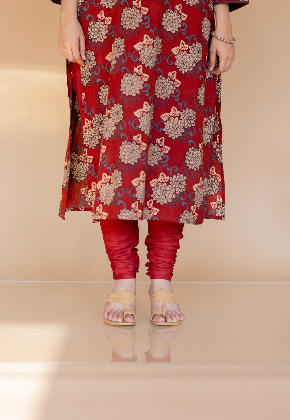 Miral Red Solid Slub Cotton Churidar