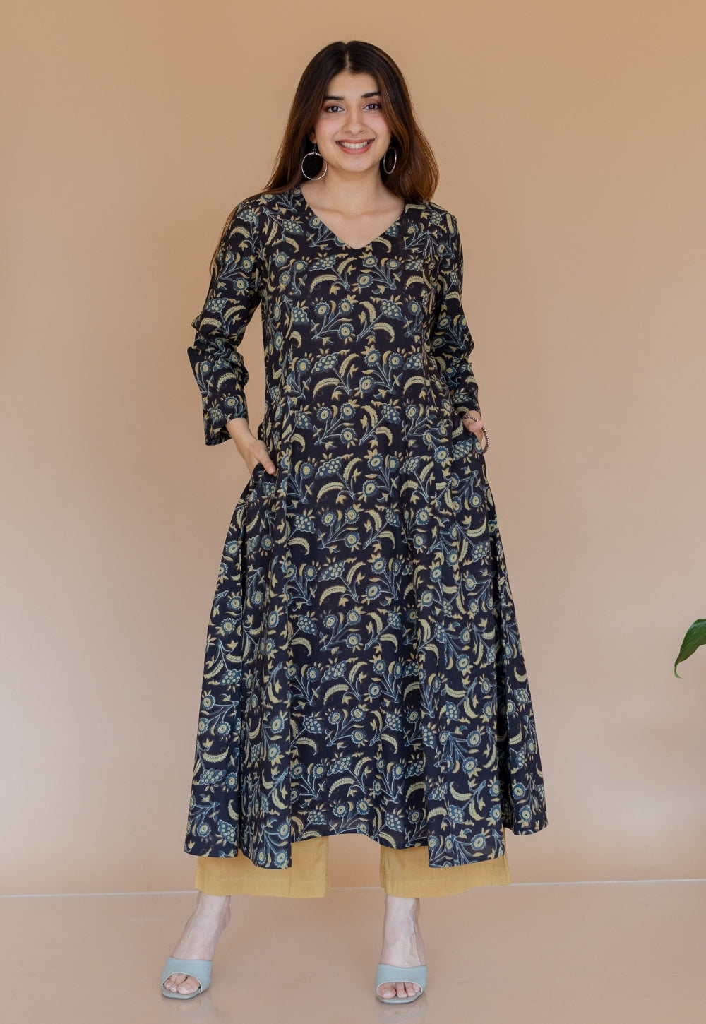 Shruti Black Ajrakh Cotton Kali Kurta