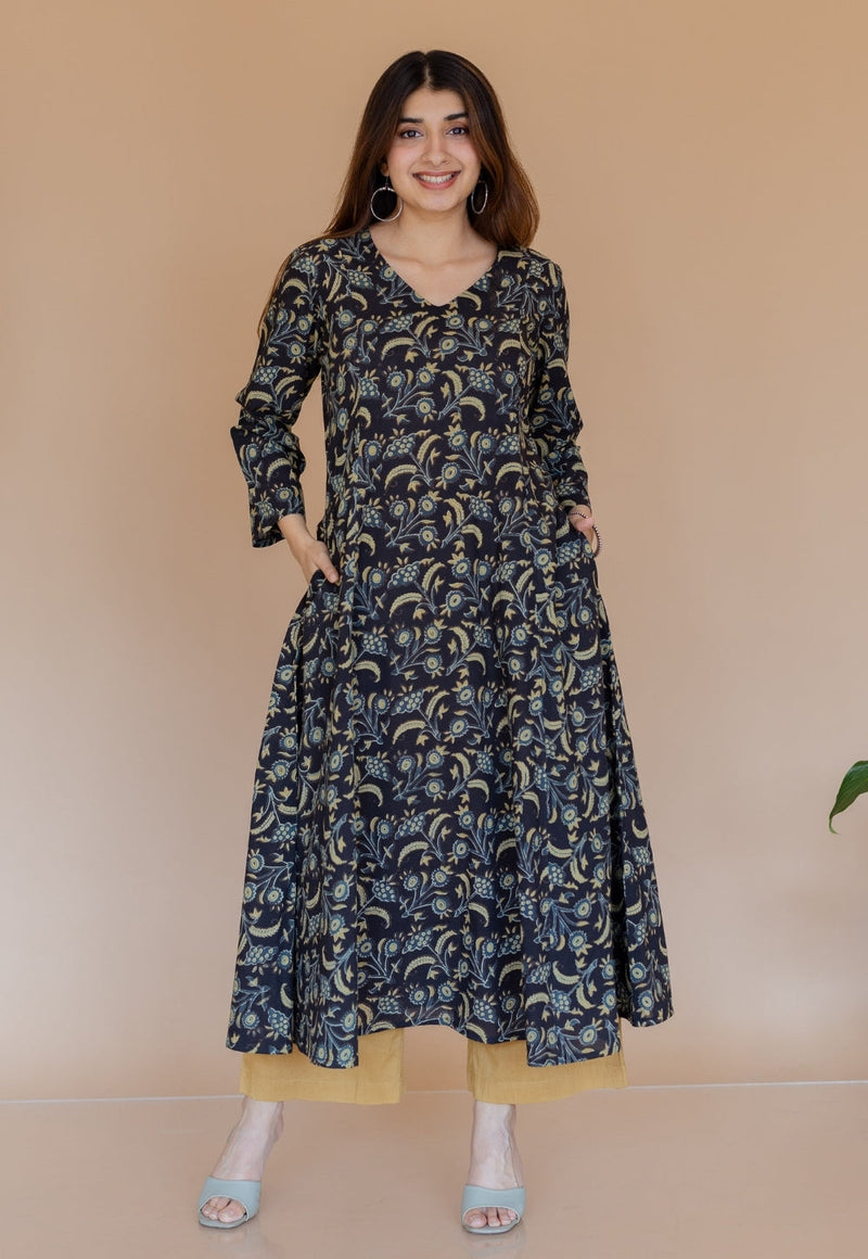 Shruti Black Ajrakh Cotton Kali Kurta