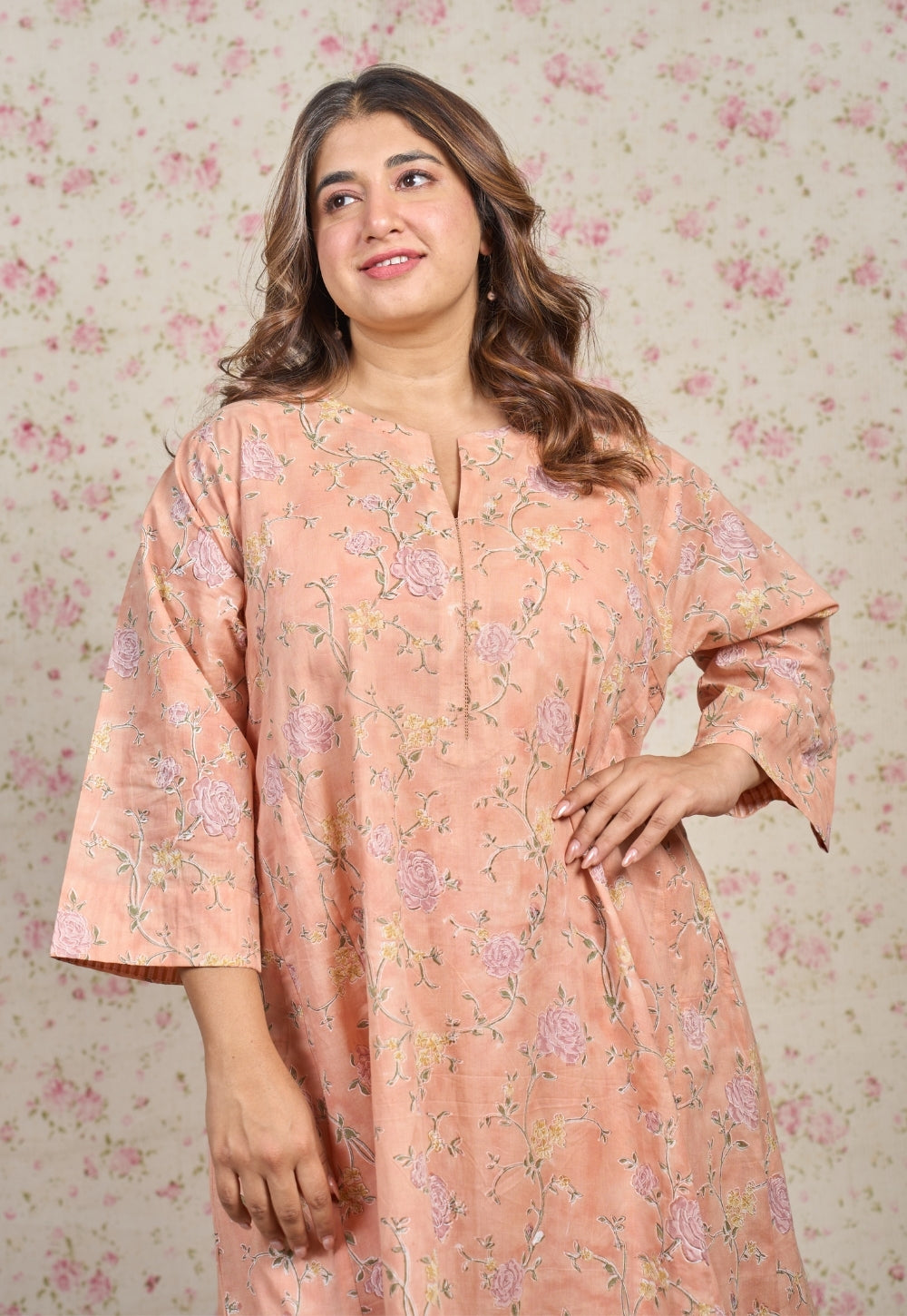 Mary Orange Sanganeri Mul Cotton Jhabbha Kali Kurta with Hand Embroidery and Slip