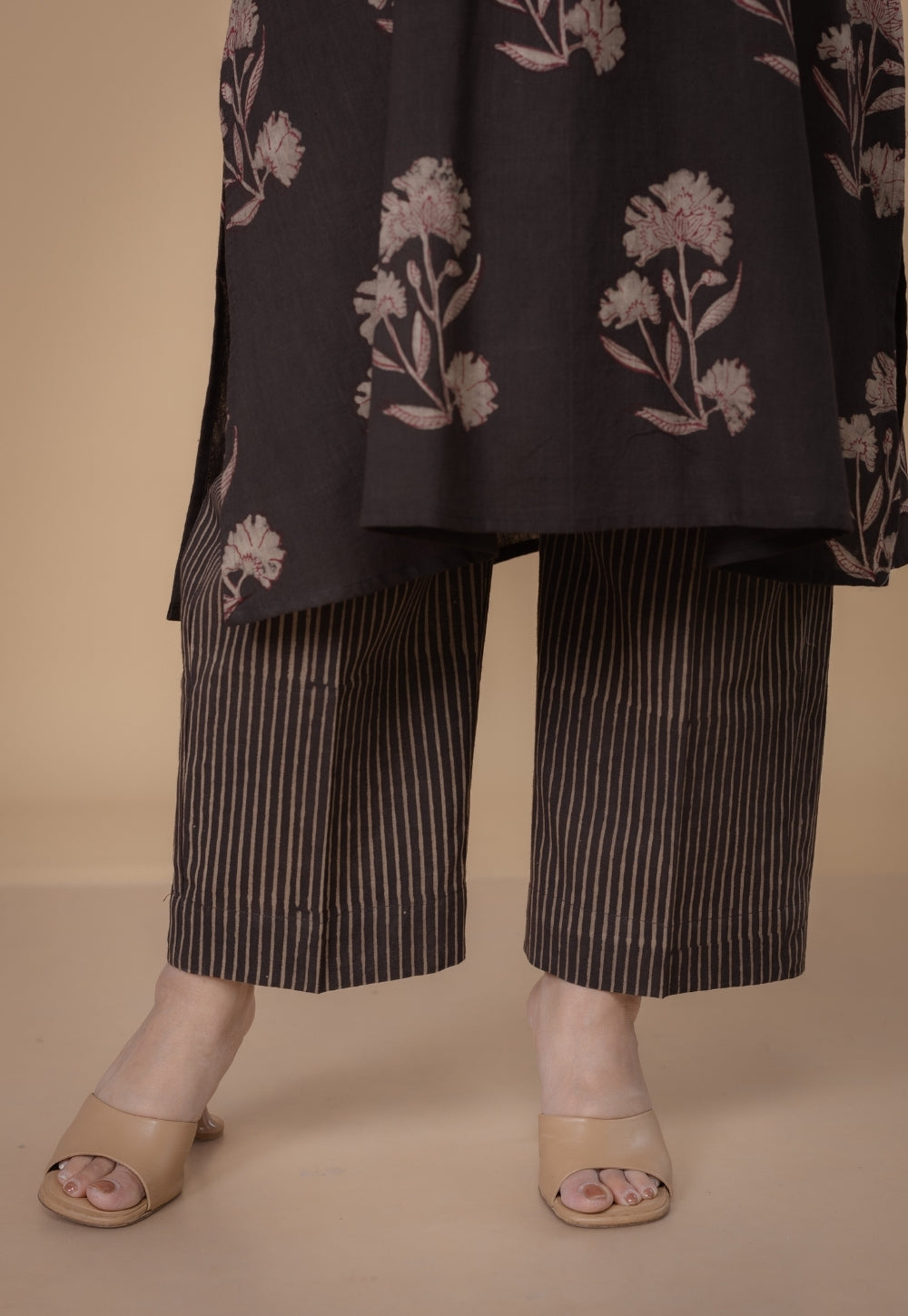 Yashi Brown Dabu Slub Cotton Straight Pant