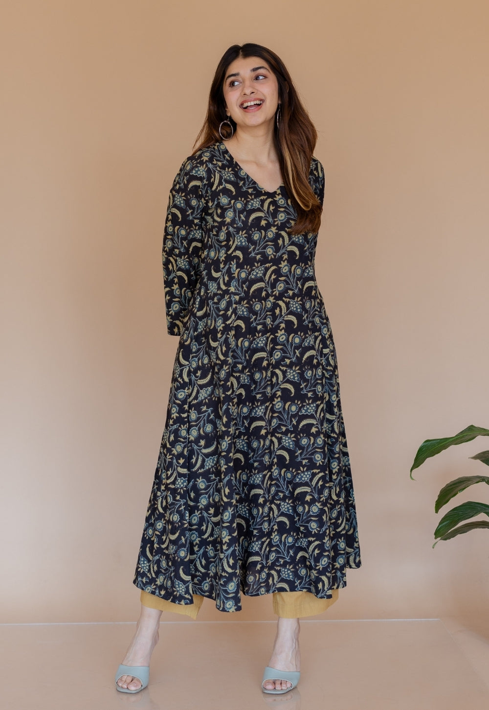 Shruti Black Ajrakh Cotton Kali Kurta