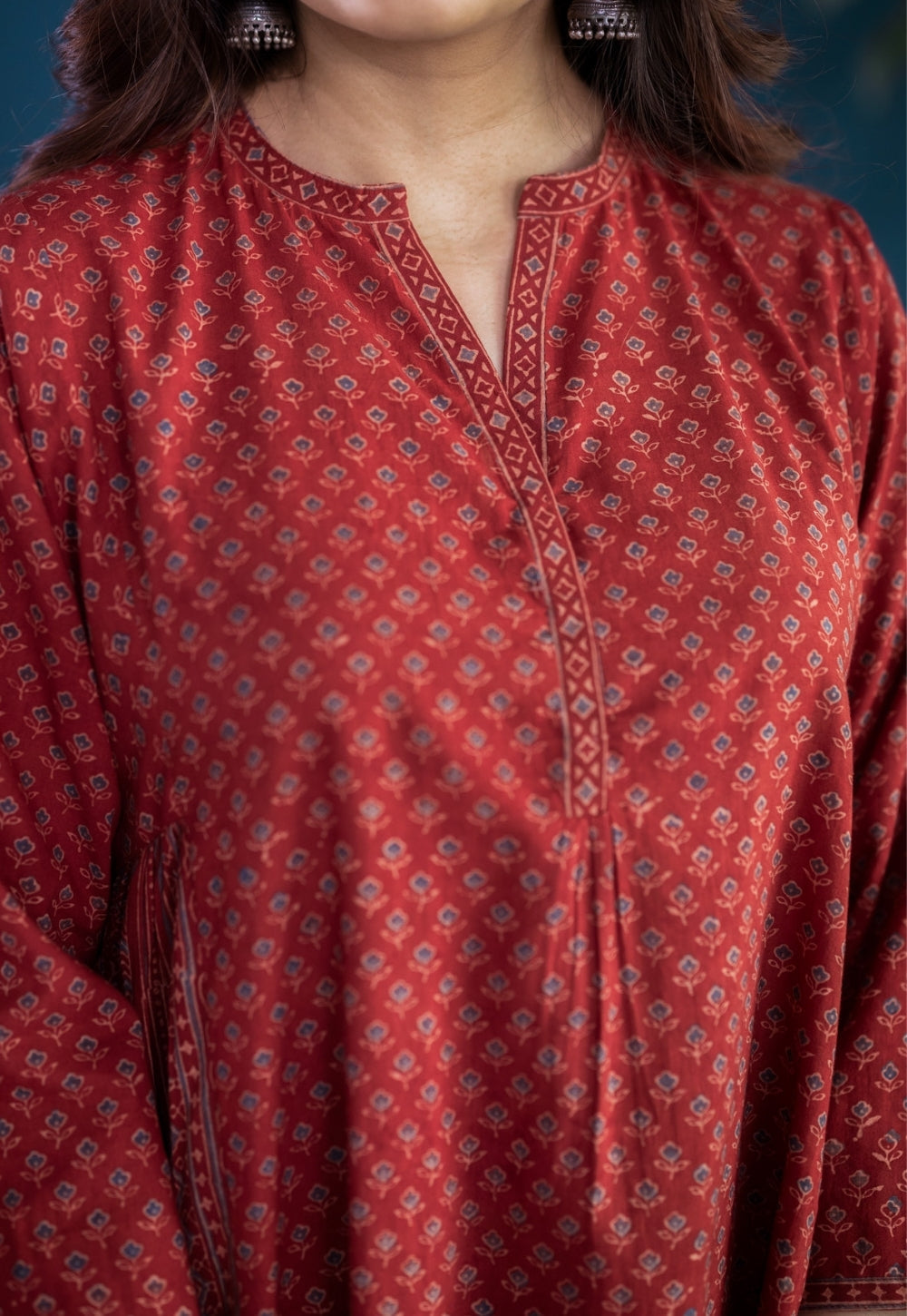 Athira Red Ajrakh Cotton Kali Kurta