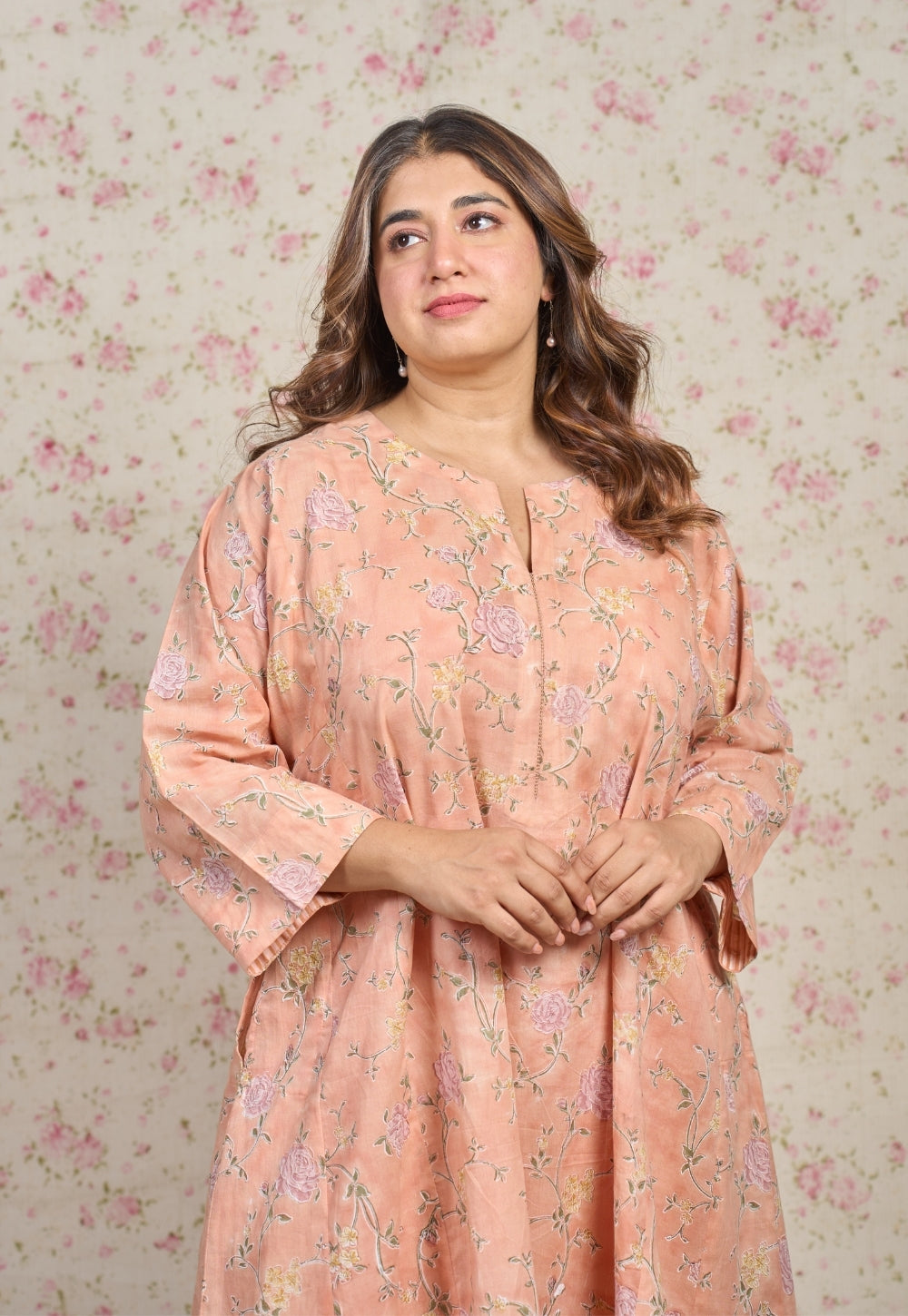 Mary Orange Sanganeri Mul Cotton Jhabbha Kali Kurta with Hand Embroidery and Slip