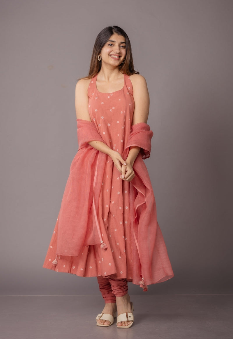 Miral Pink Solid Slub Cotton Churidar