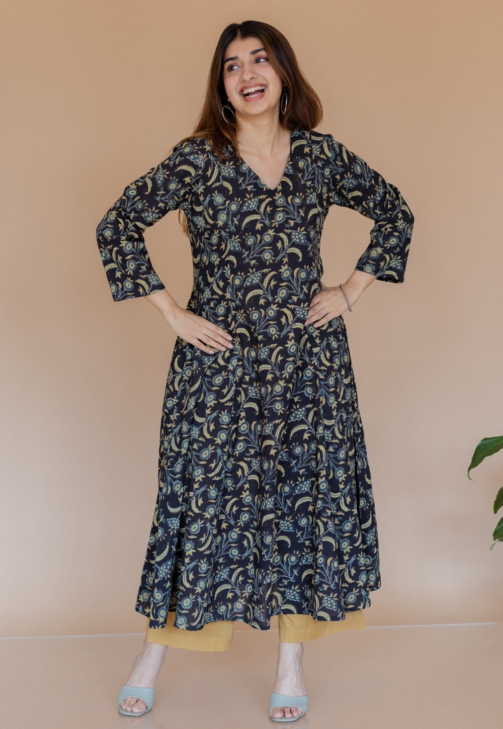 Shruti Black Ajrakh Cotton Kali Kurta